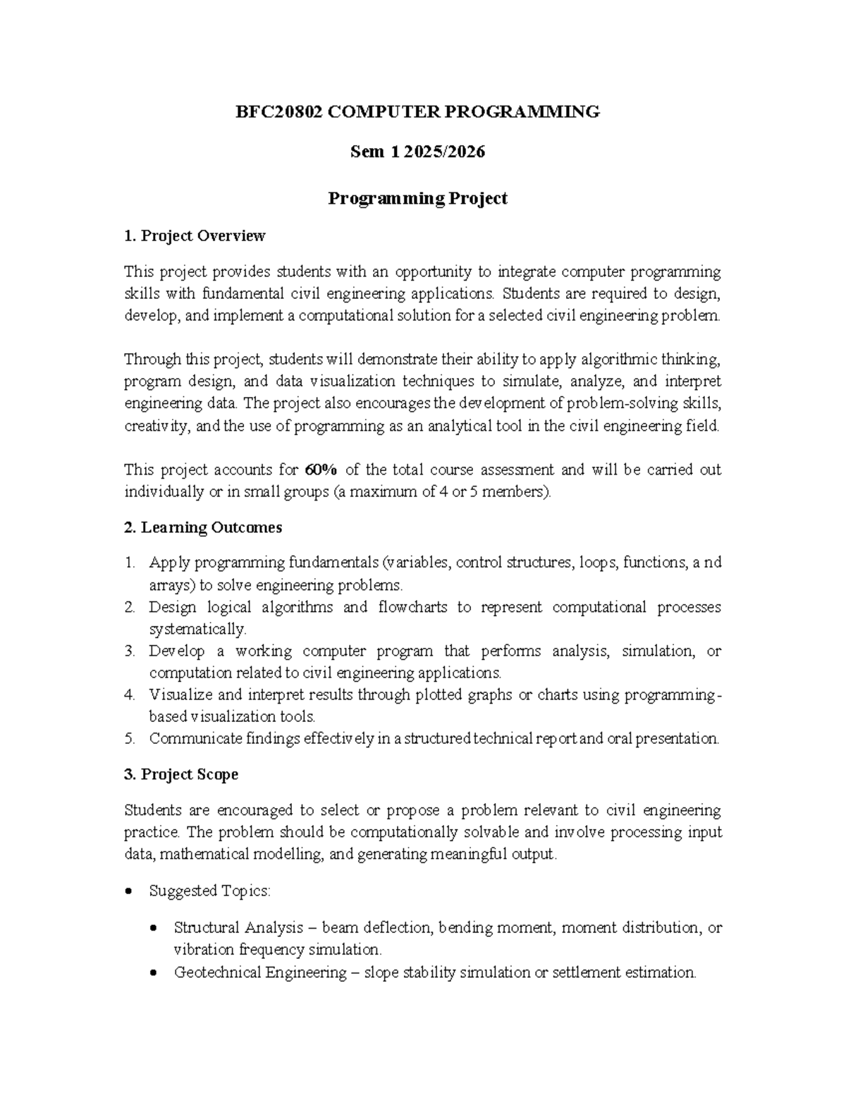 BFC20802 COMPUTER PROGRAMMING Sem 1 Project 1: Civil Eng. Solutions ...