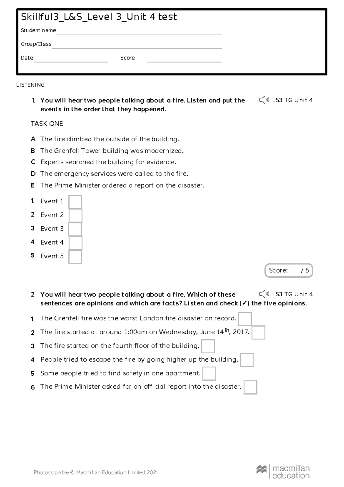 Skillful 3 L&S Level 3 Unit 4 test - Skillful3_L&S_Level 3_Unit 4 test ...