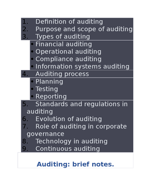 Audit 1-3 - 1. Definition of auditing 2. Purpose and scope of auditing ...