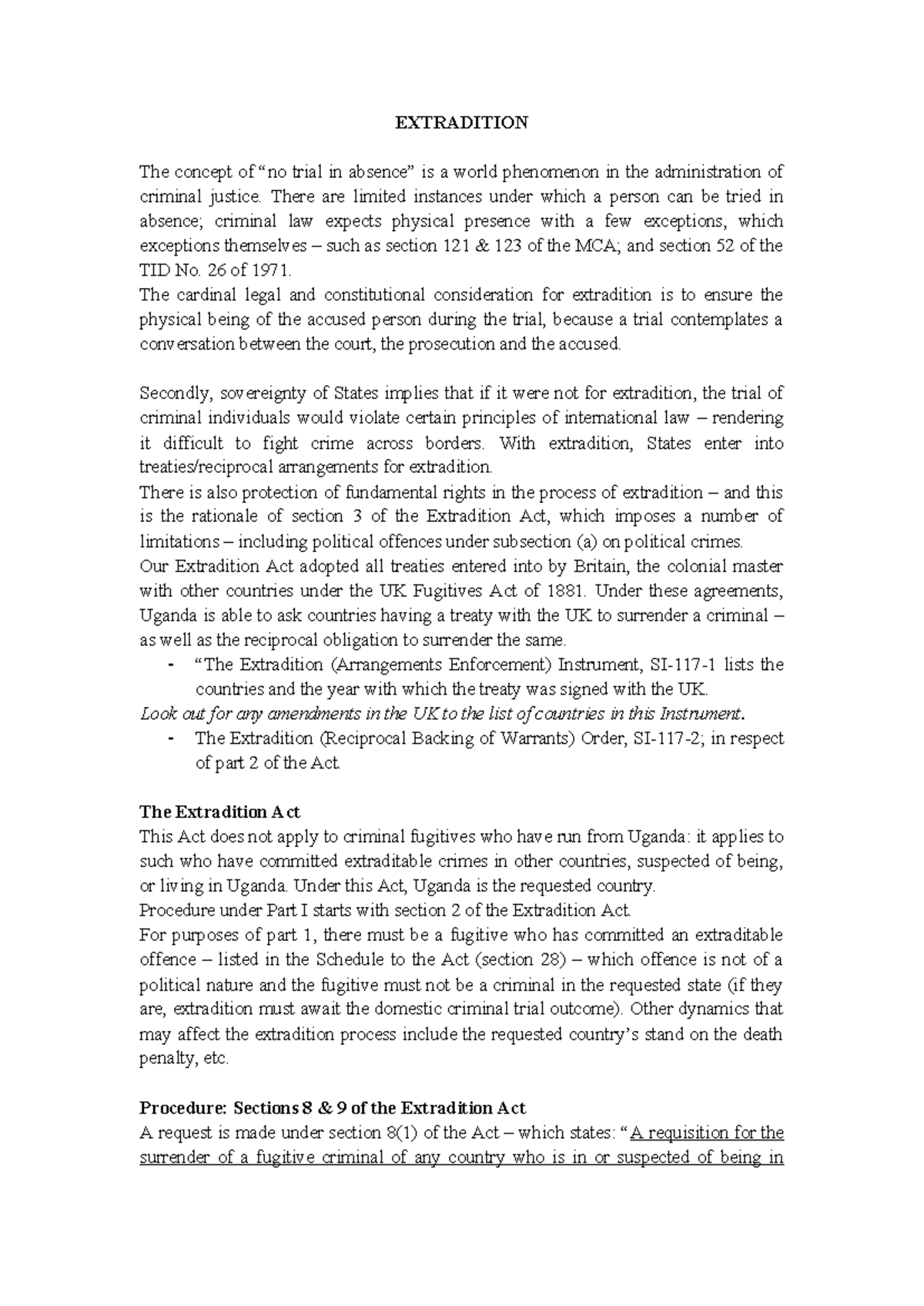 Legal Framework and Challenges of Extradition in Uganda: A Study Guide ...