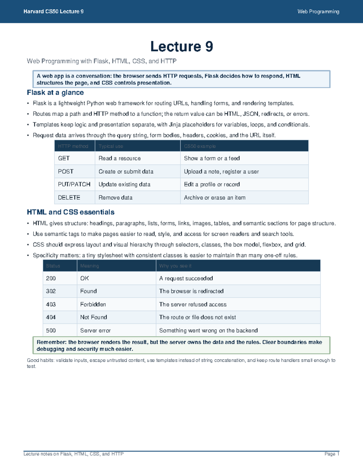 CS50 Lecture 9: Web Programming with Flask, HTML, CSS, and HTTP Notes ...