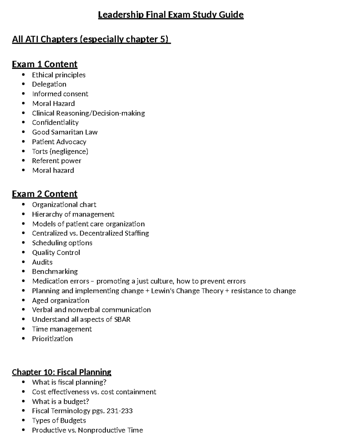 Leadership Final Exam Study Guide - Course Code: LEAD401 - Studocu