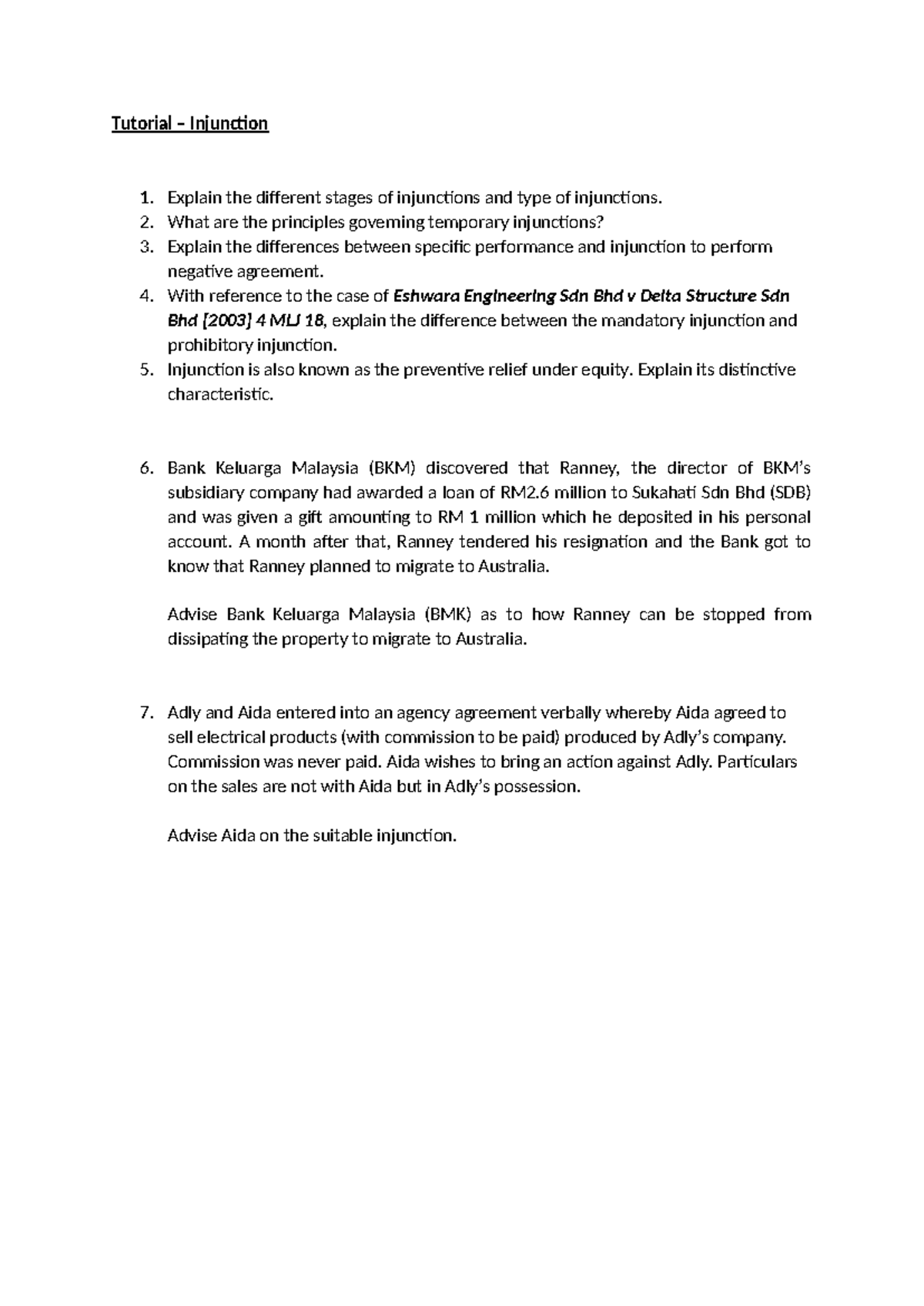 Law 00 Tutorial: Understanding Injunctions and Their Applications - Studocu