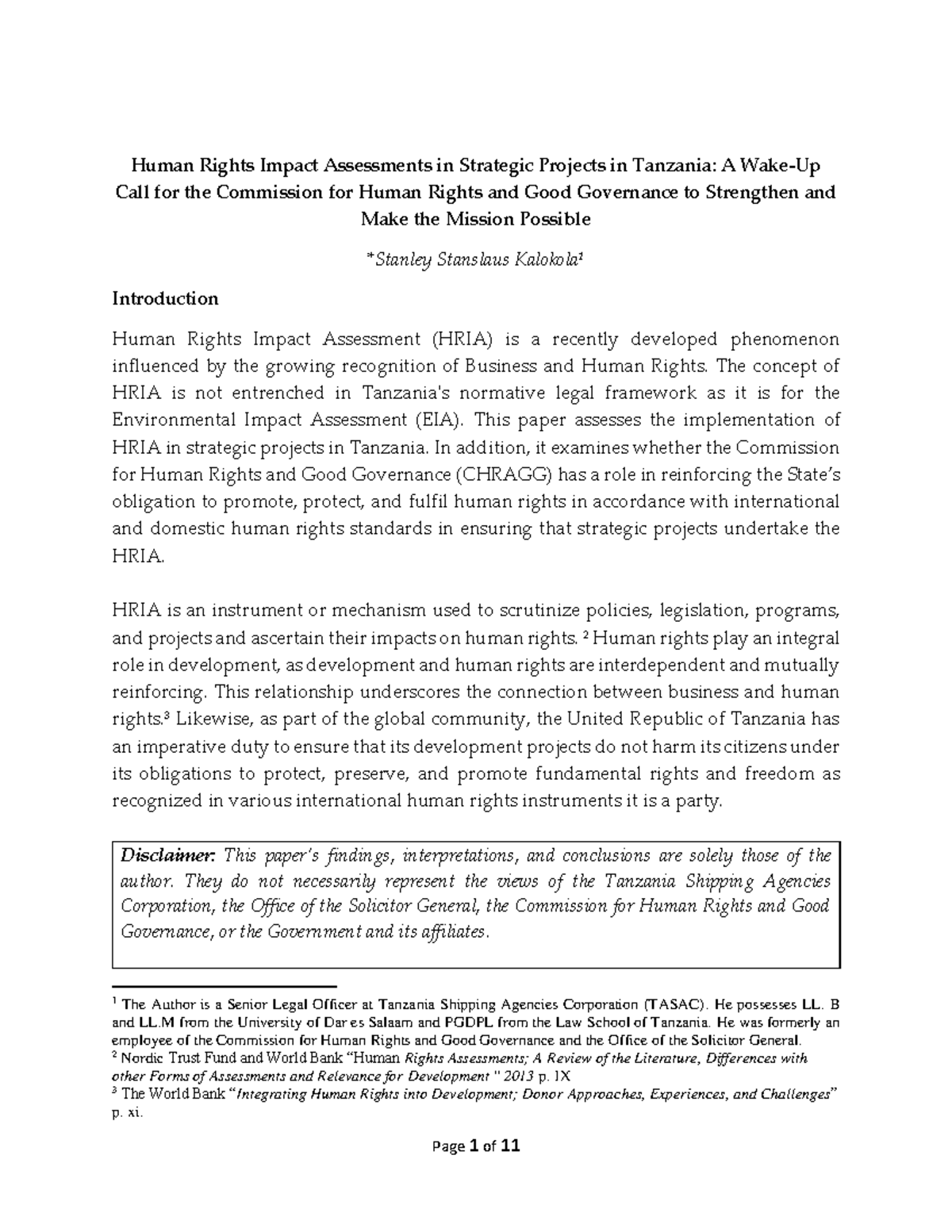 Human Rights Impact Assessments in Strategic Projects in Tanzania ...