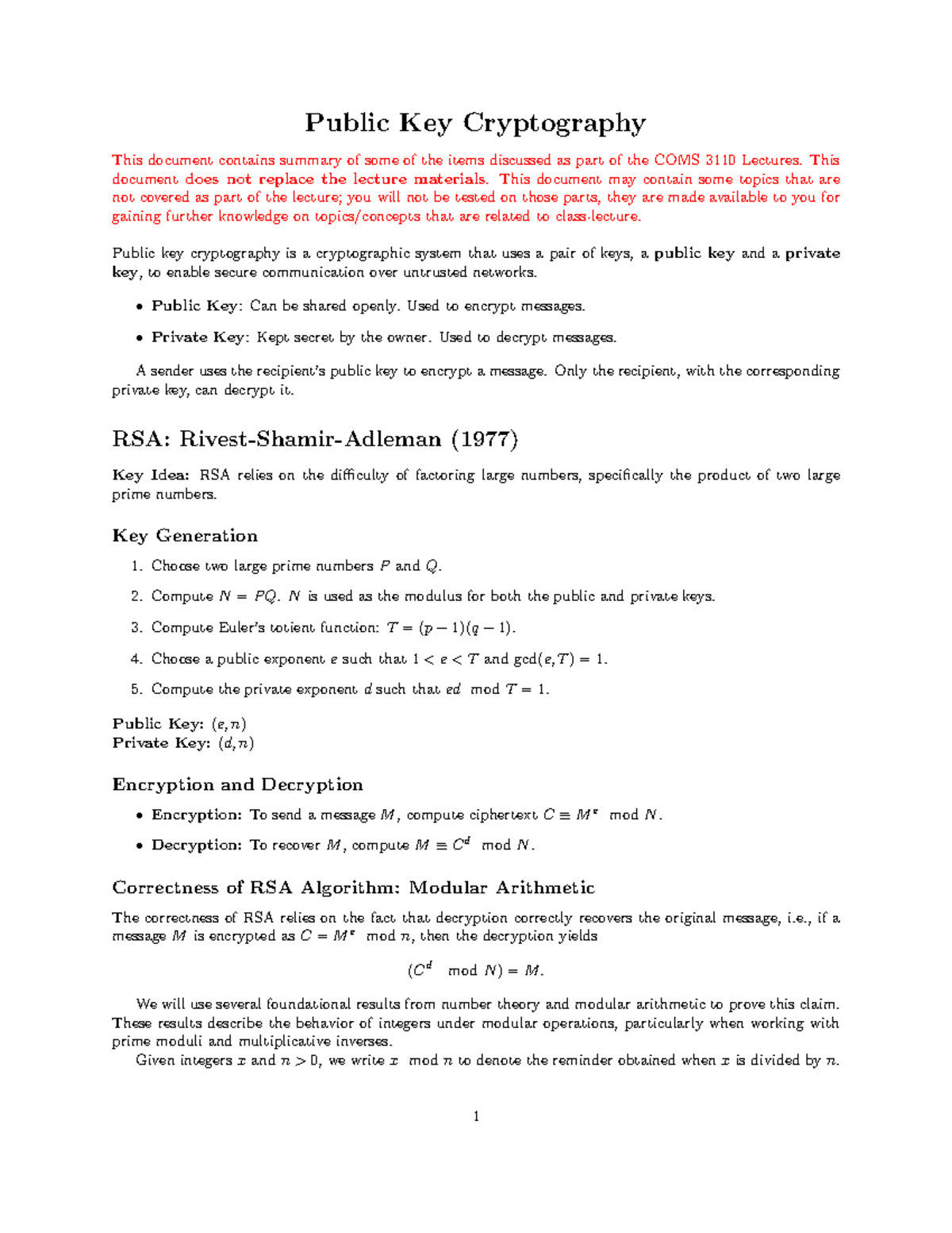 Correctness of RSA Algorithm: Modular Arithmetic Explained (COMS 3110 ...