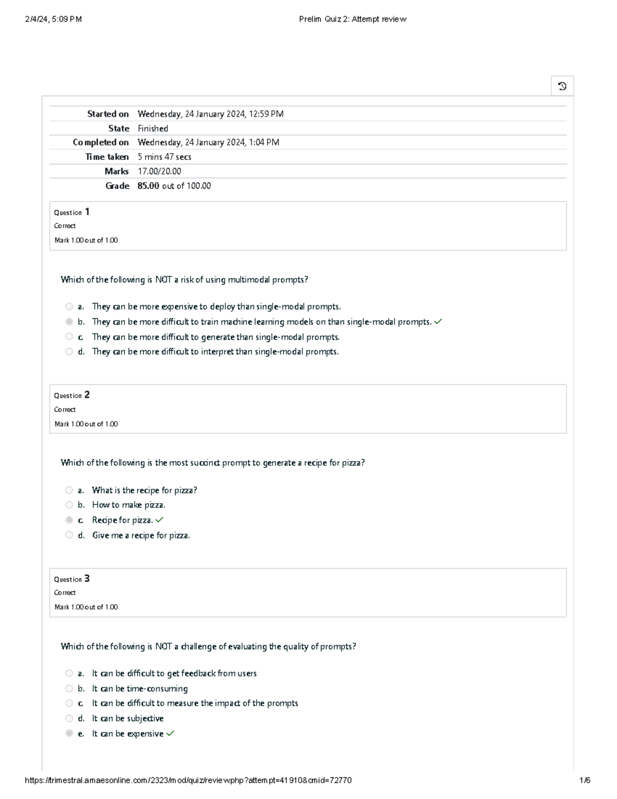 Prelim Quiz 2 (Course Code: 4) Attempt Review and Analysis - Studocu