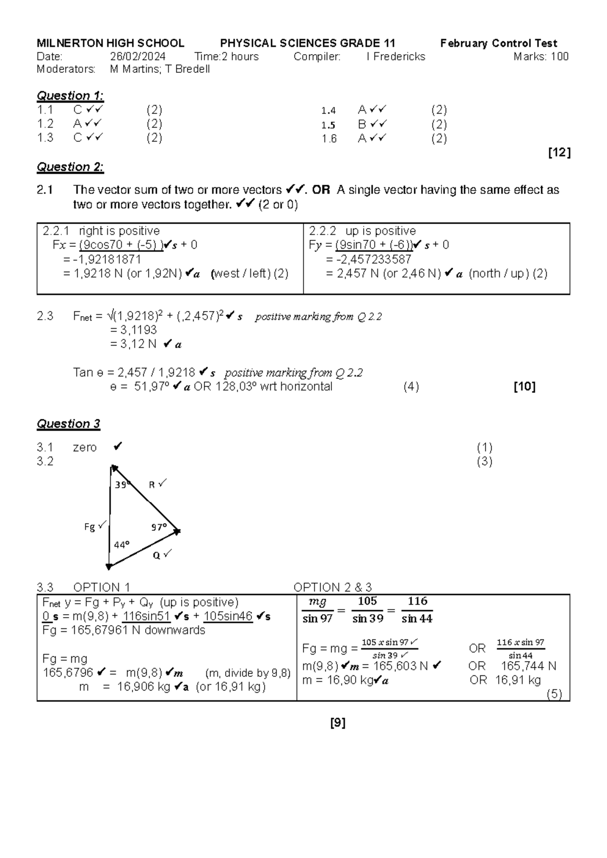 2024 Gr 11 PS Term 1 Control Test Memo and Solutions - Studocu