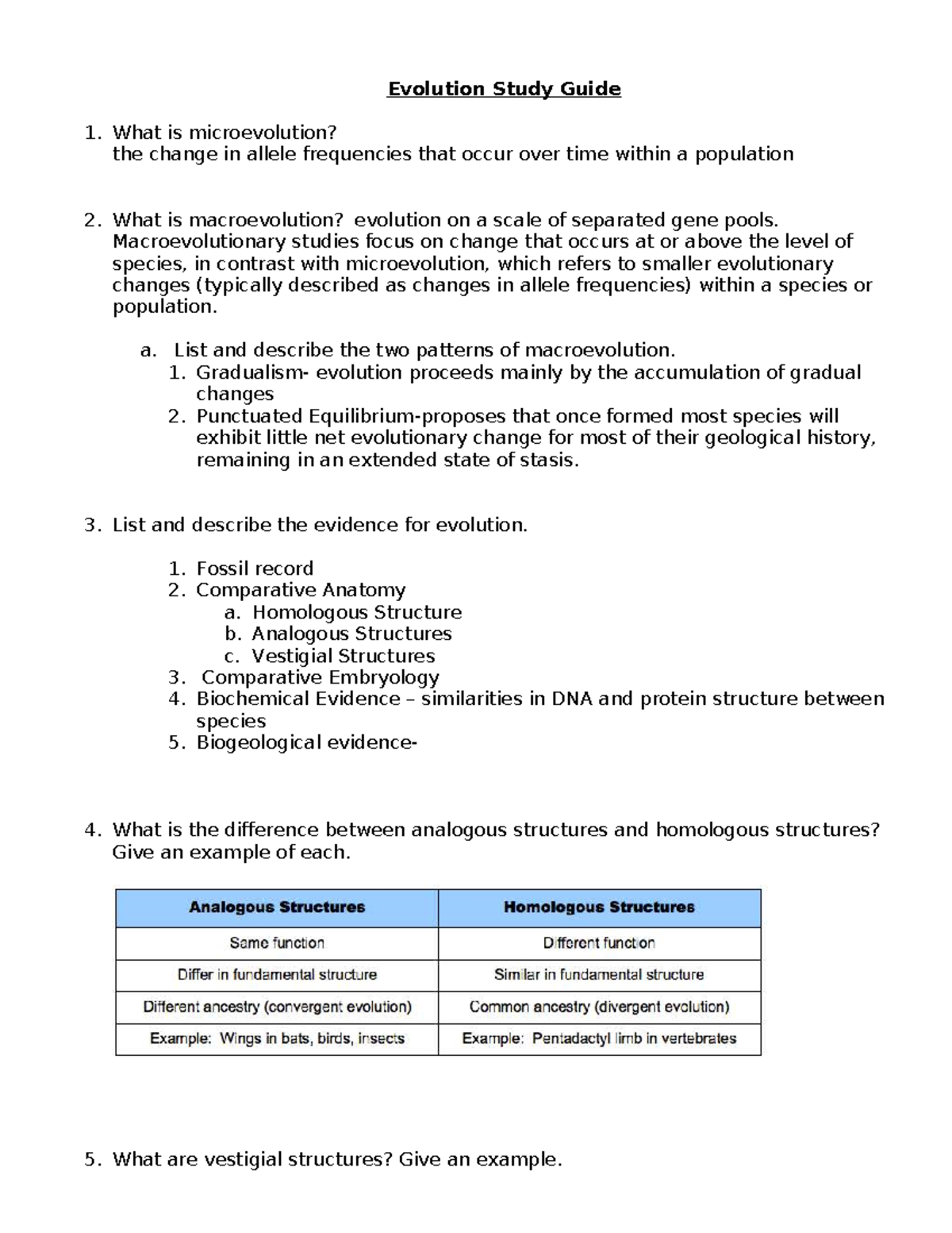 Evolution Study Guide Key: Honors Course Insights - Studocu