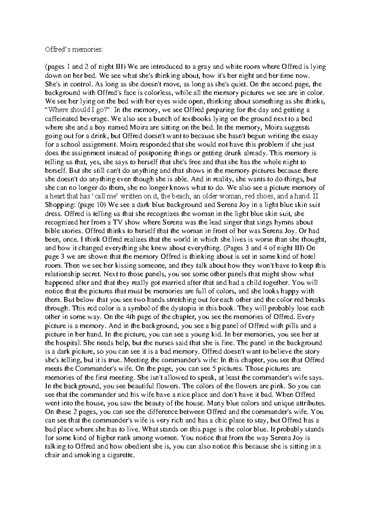 Analysis of Offred's Memories and Encounters in The Handmaid's Tale ...