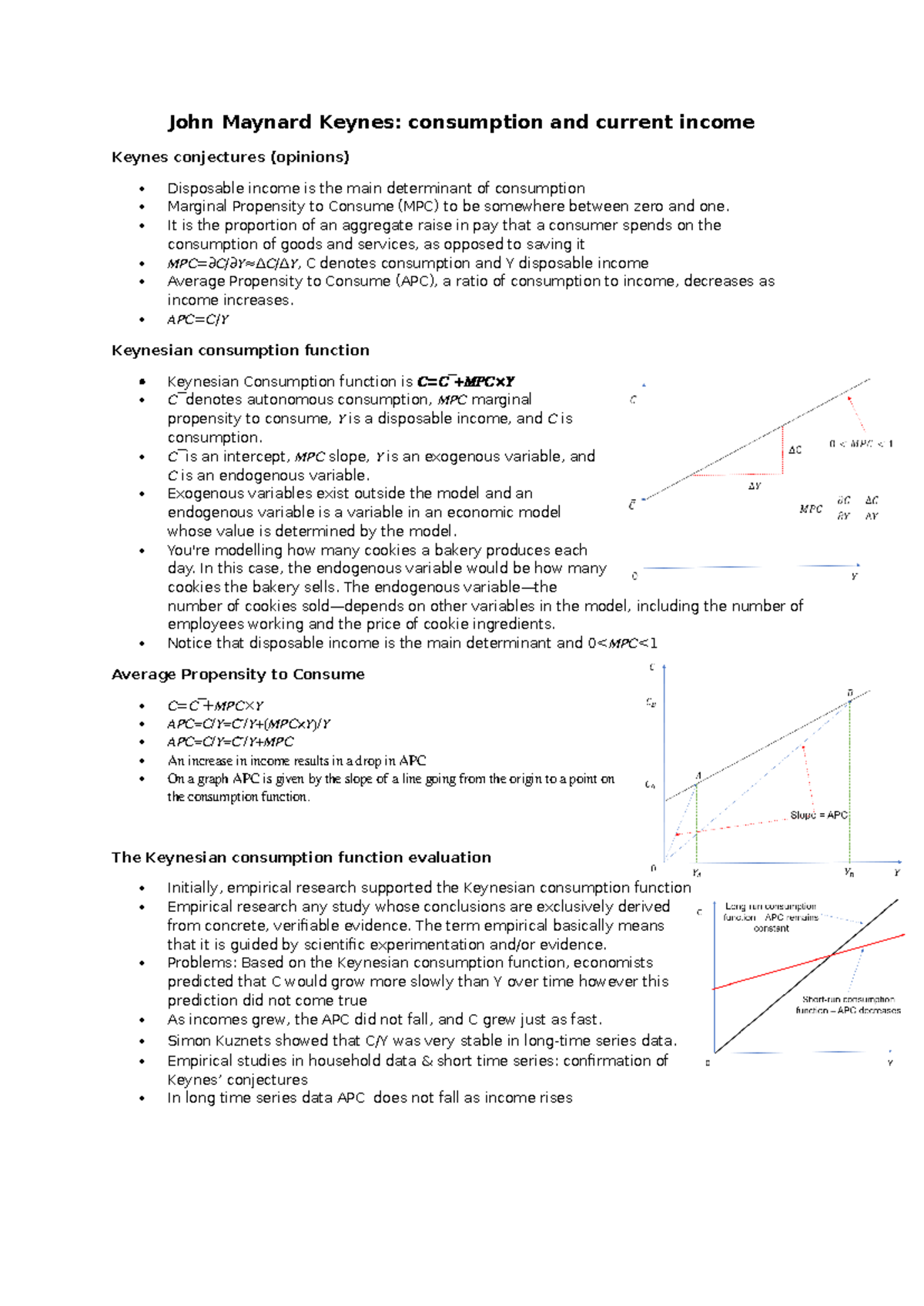 Macroeconomics Lecture Notes: Keynes on Consumption and Income - Studocu