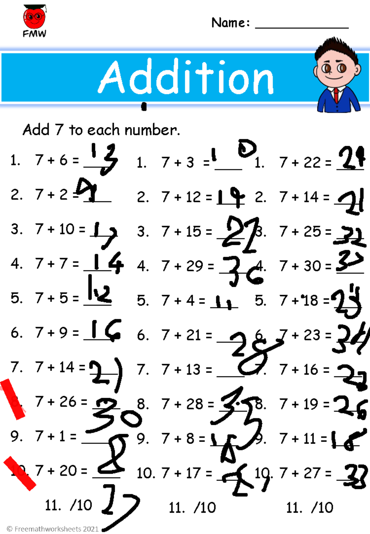 Grade 1 Addition Worksheet: Adding 7 Practice Problems - Studocu