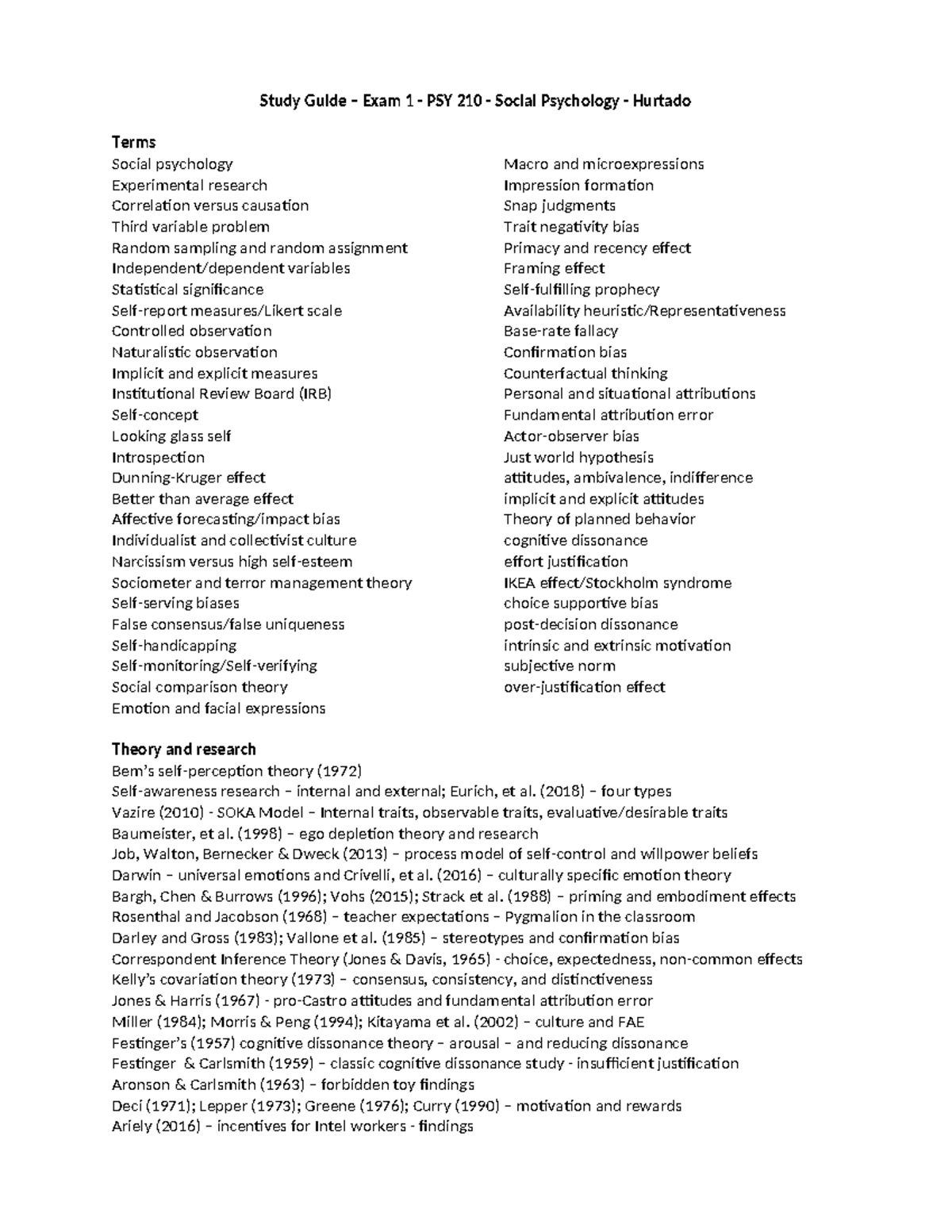 Study Guide for Exam 1: PSY 210 Social Psychology Concepts - Studocu
