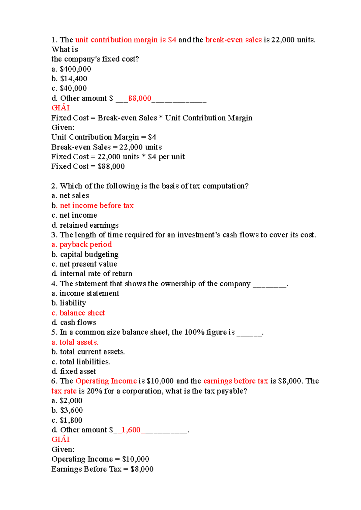 FIN-ÔN-TẬP - Financial Concepts Review and Practice Questions - Studocu