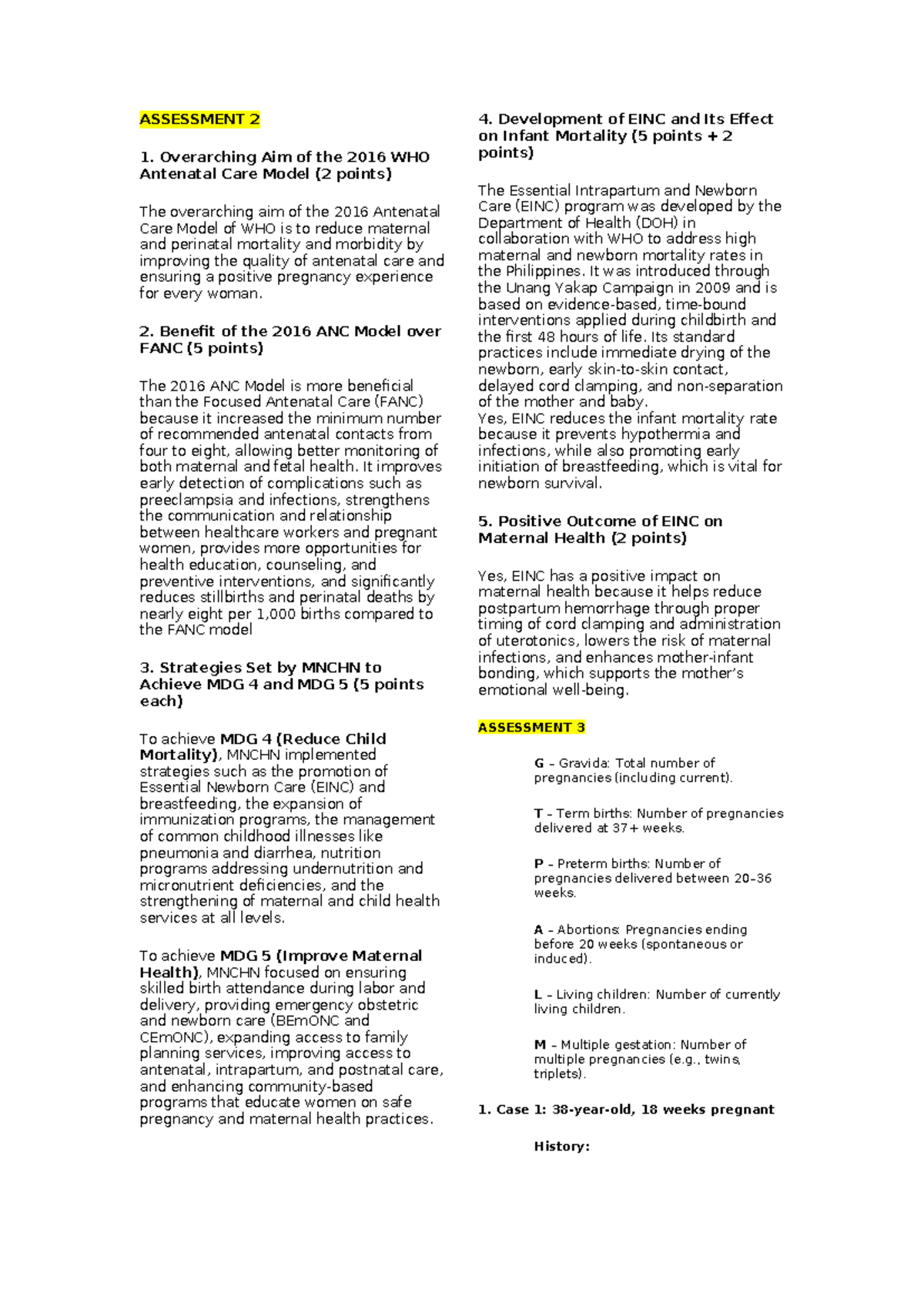 Assessment 2: WHO Antenatal Care Model & MDG Strategies - Studocu