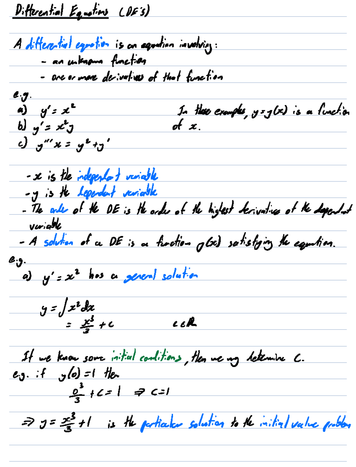 Differential Equations (DE) Notes for Multivariable Calculus Course ...