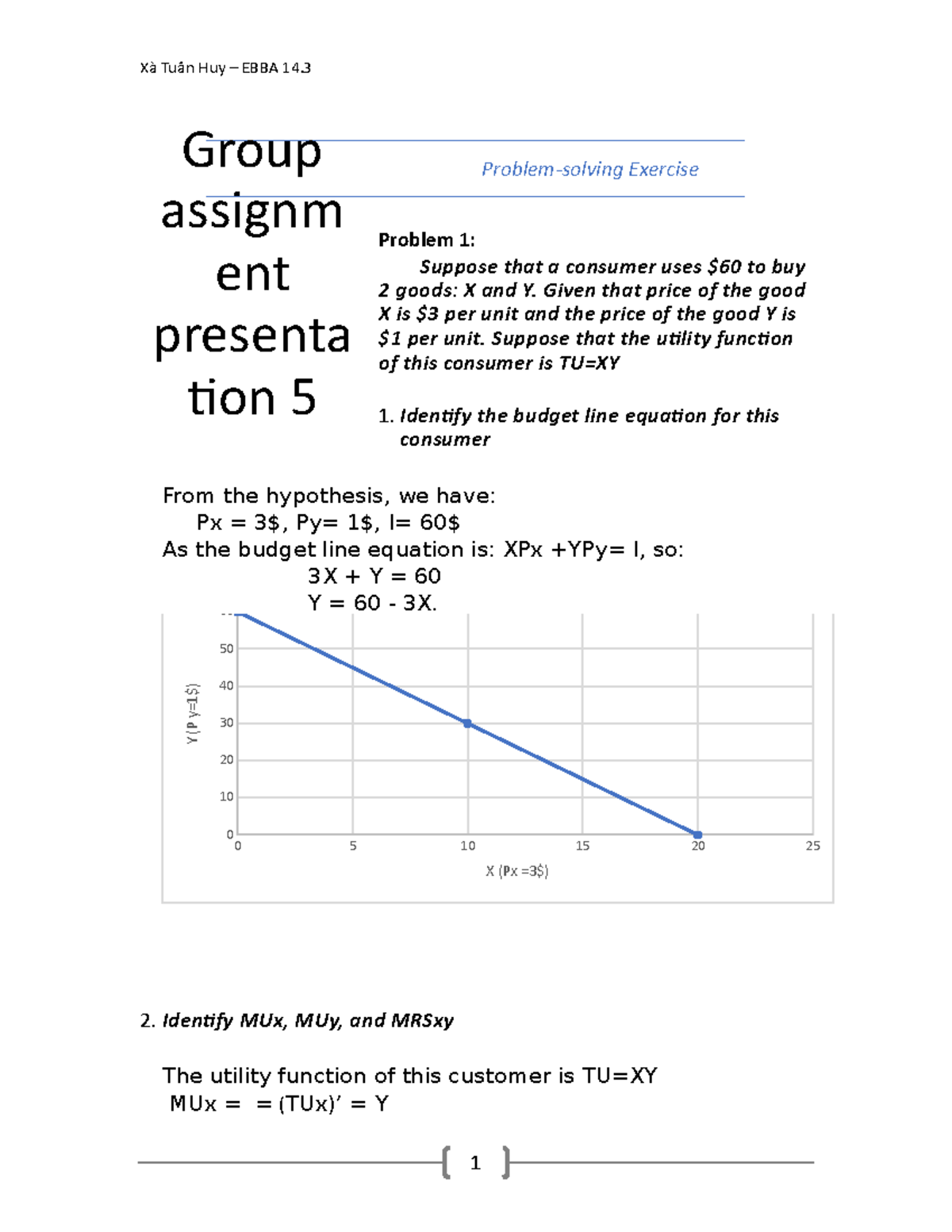 Group Assignment Presentation 5: Utility Maximization and Budget Lines ...