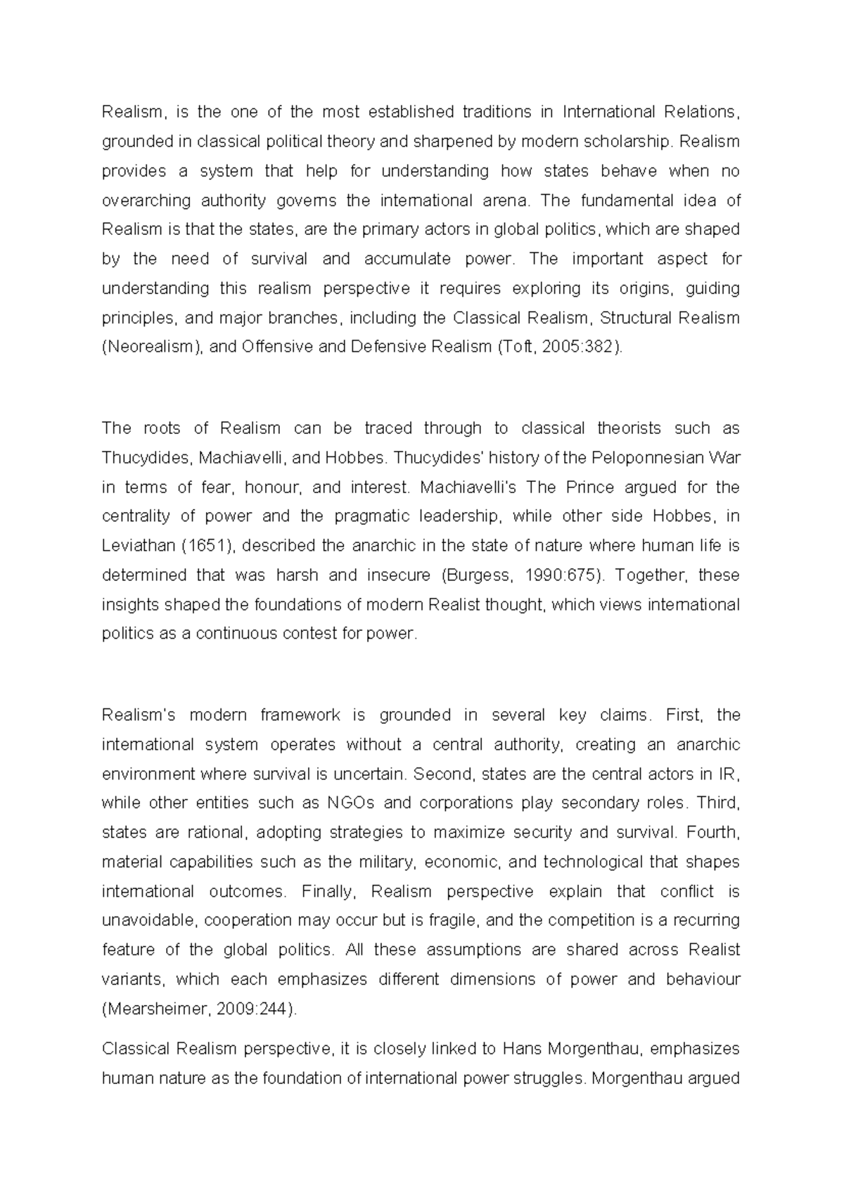 Realism in International Relations: An Analytical Overview - Studocu