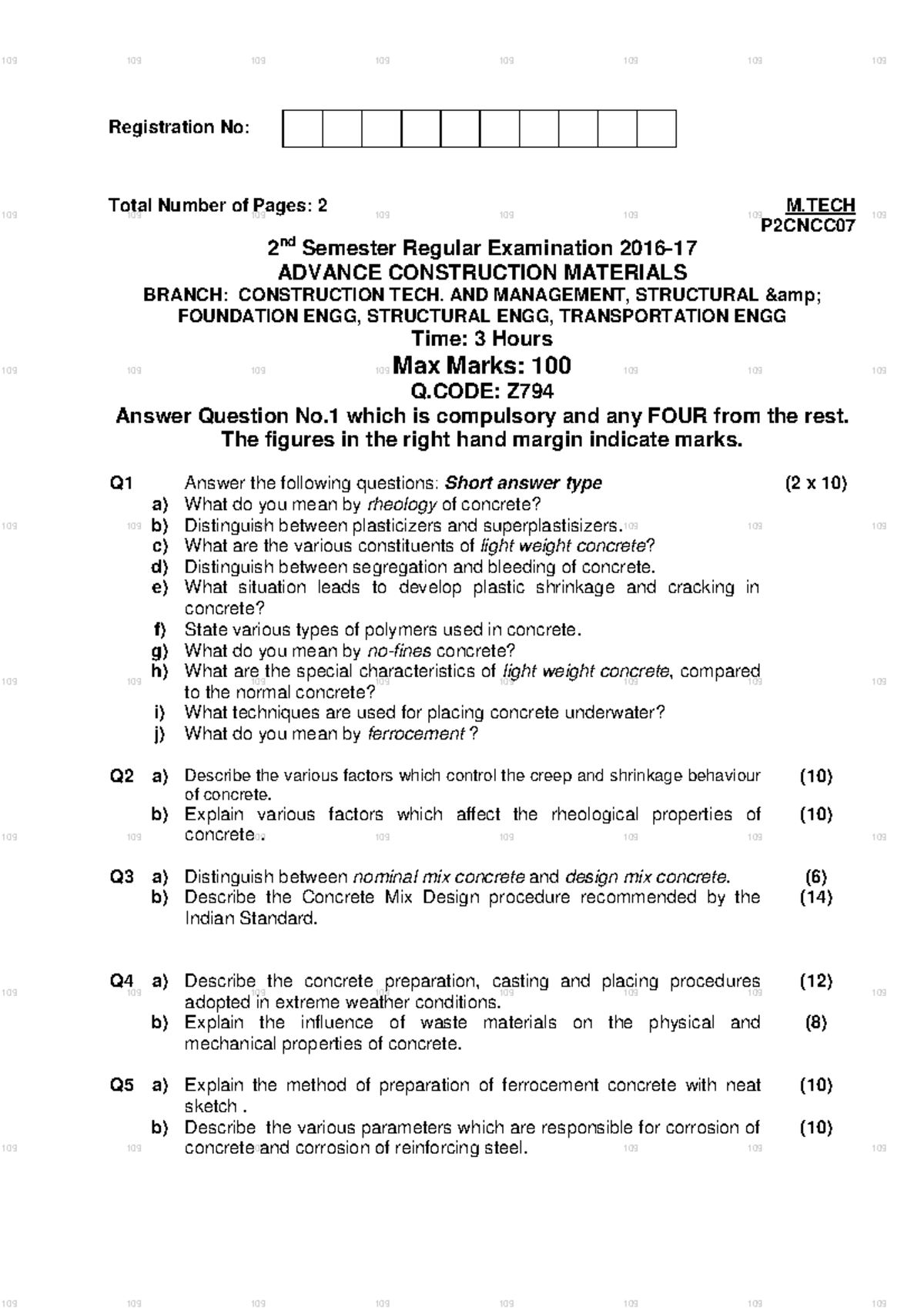 M.TECH P2CNCC 2nd Sem Final Exam - Advance Construction Materials - Studocu