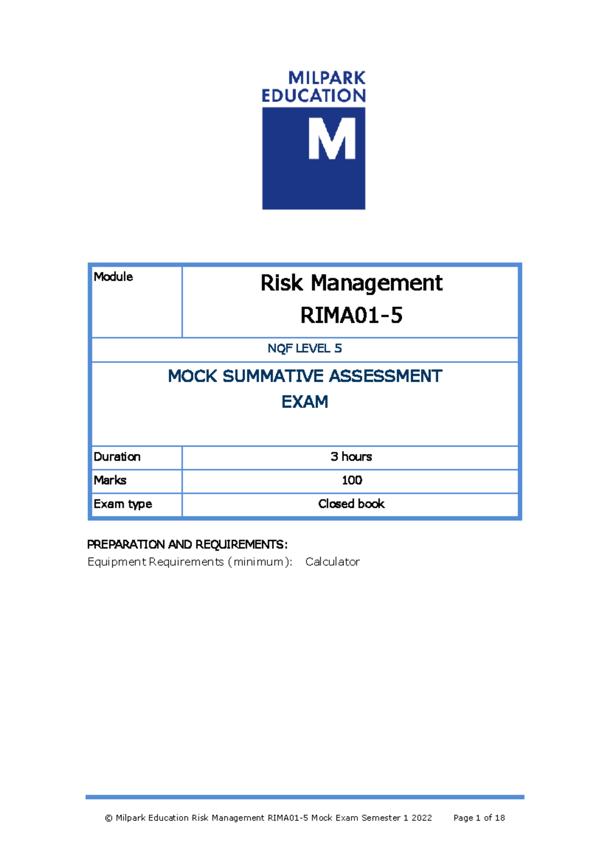 Mock Exam 2022 - RIMA01 Risk Management Summative Assessment - Studocu