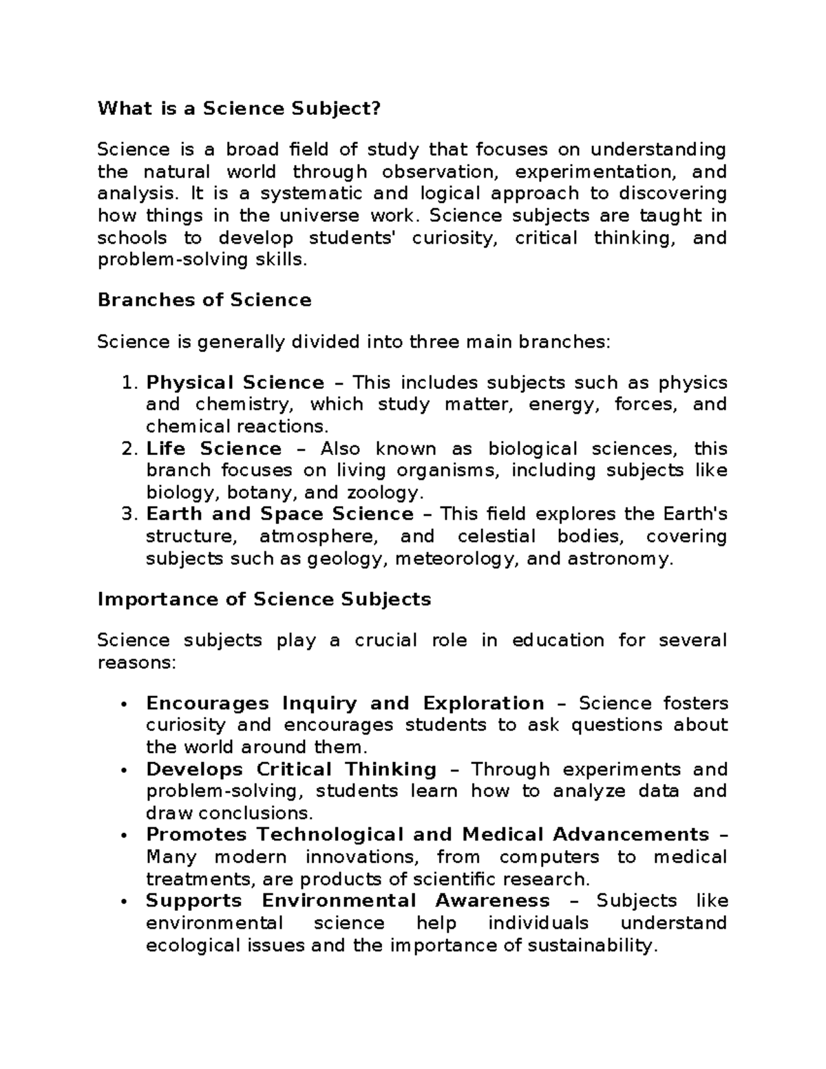 What is a Science Subject - What is a Science Subject? Science is a ...