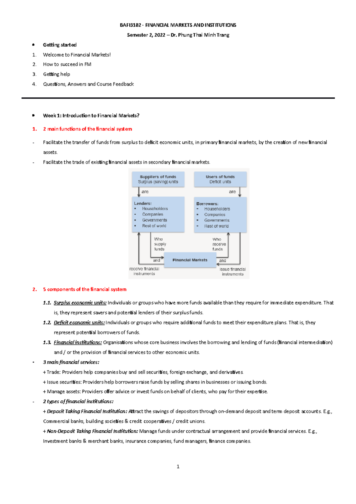 BAFI3182 - Lecture Notes on Financial Markets and Institutions - Studocu