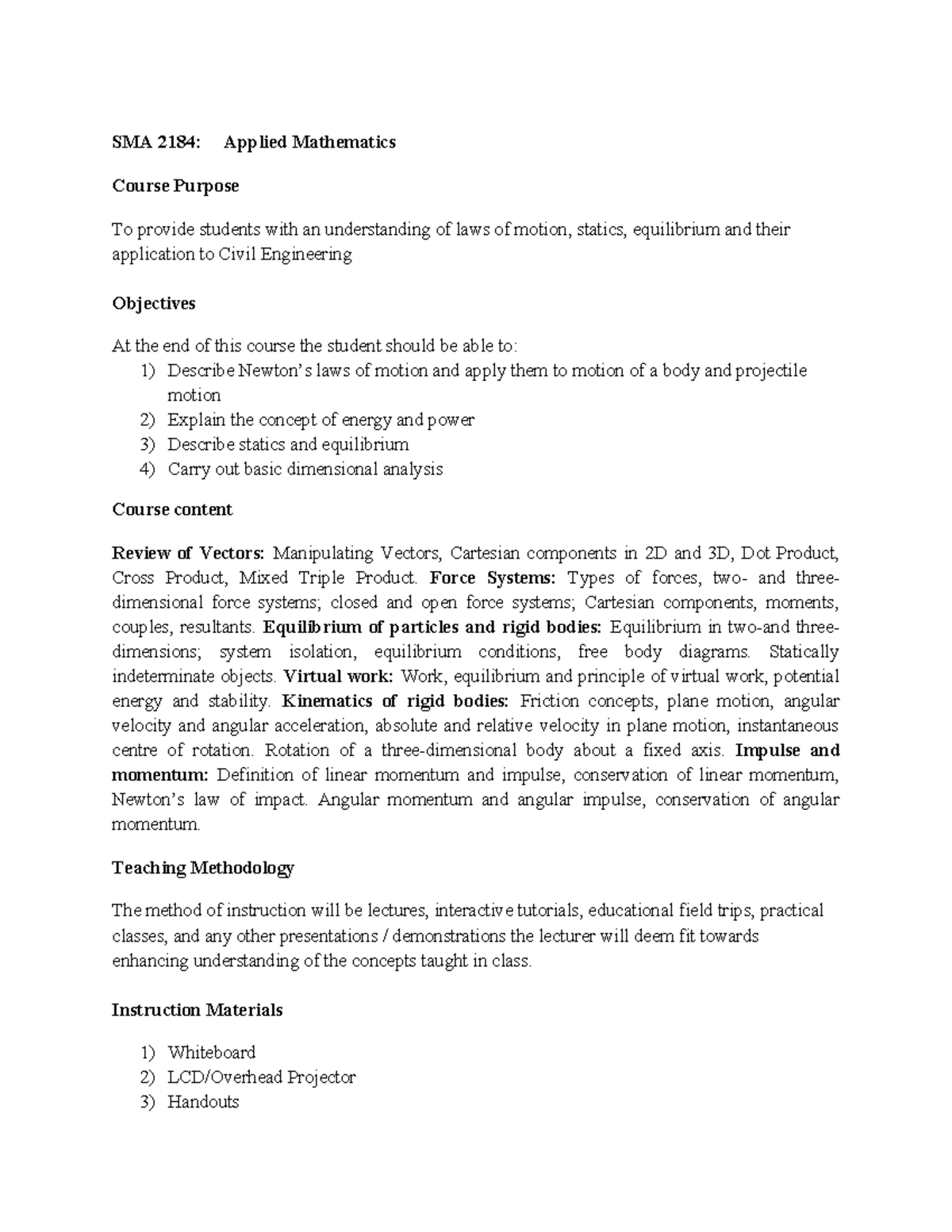 SMA 2184 Final Exam Study Guide: Applied Mathematics Overview - Studocu