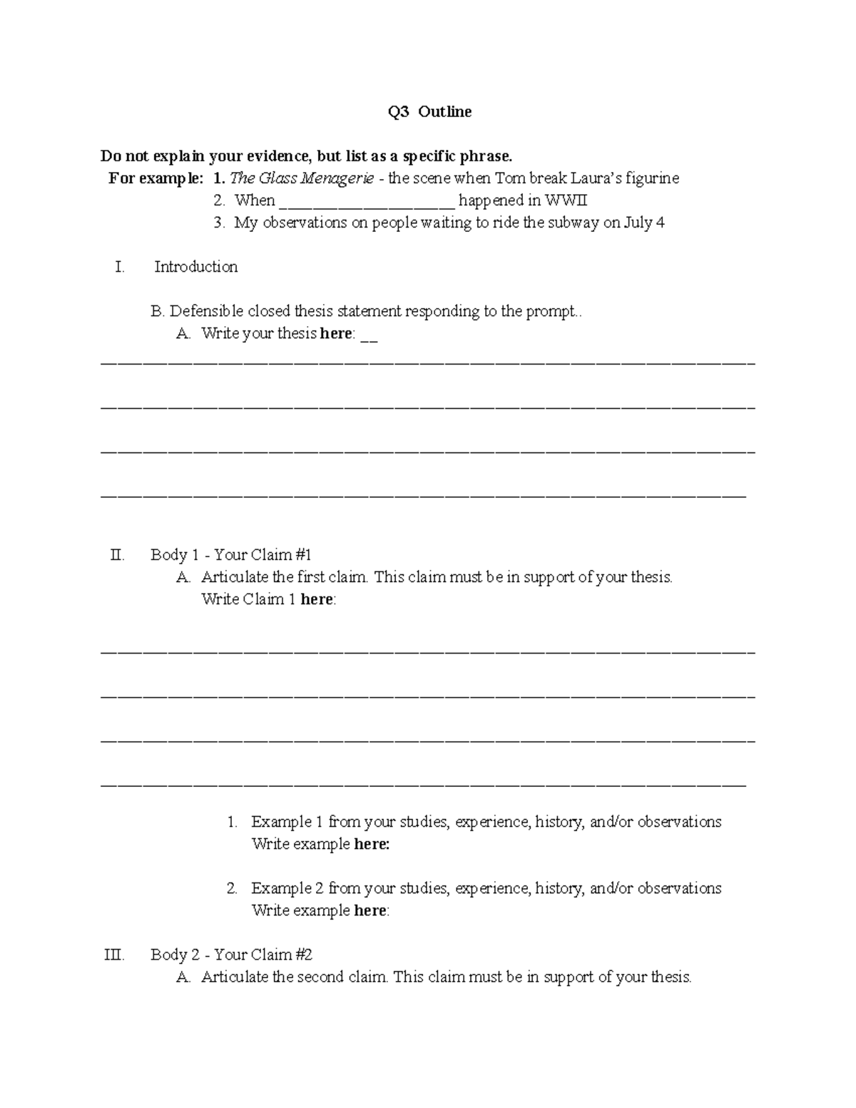 Q3 Essay Outline: Claims and Evidence Structure - Studocu