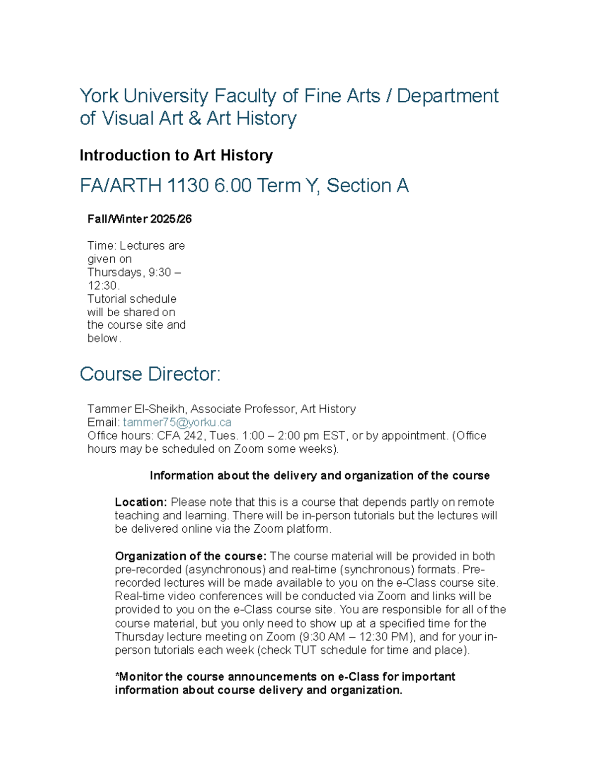 Syllabus for ARTH 1130 6.00: Introduction to Art History 2025-26 - Studocu