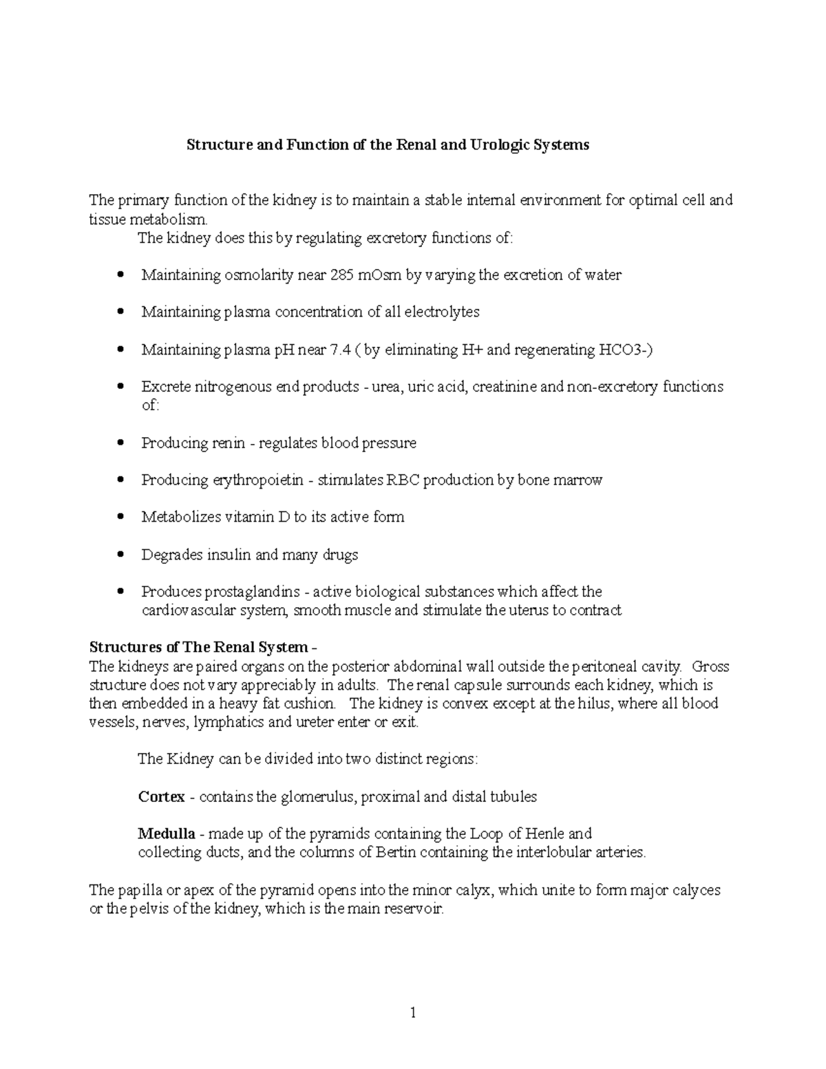 Structure and Function of the Renal & Urologic Systems - A ...
