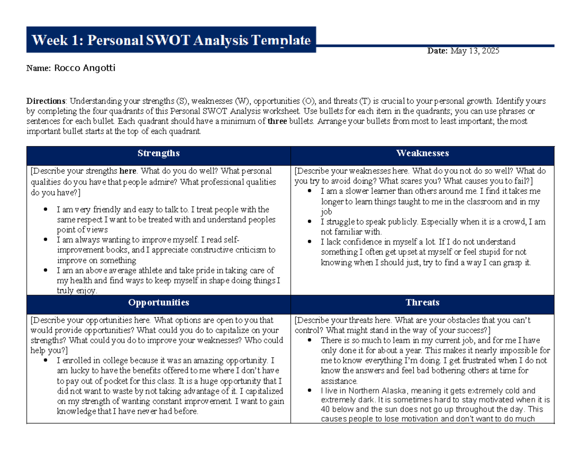 IT SWOT Analysis Template (Student) - Rocco Angotti - Studocu