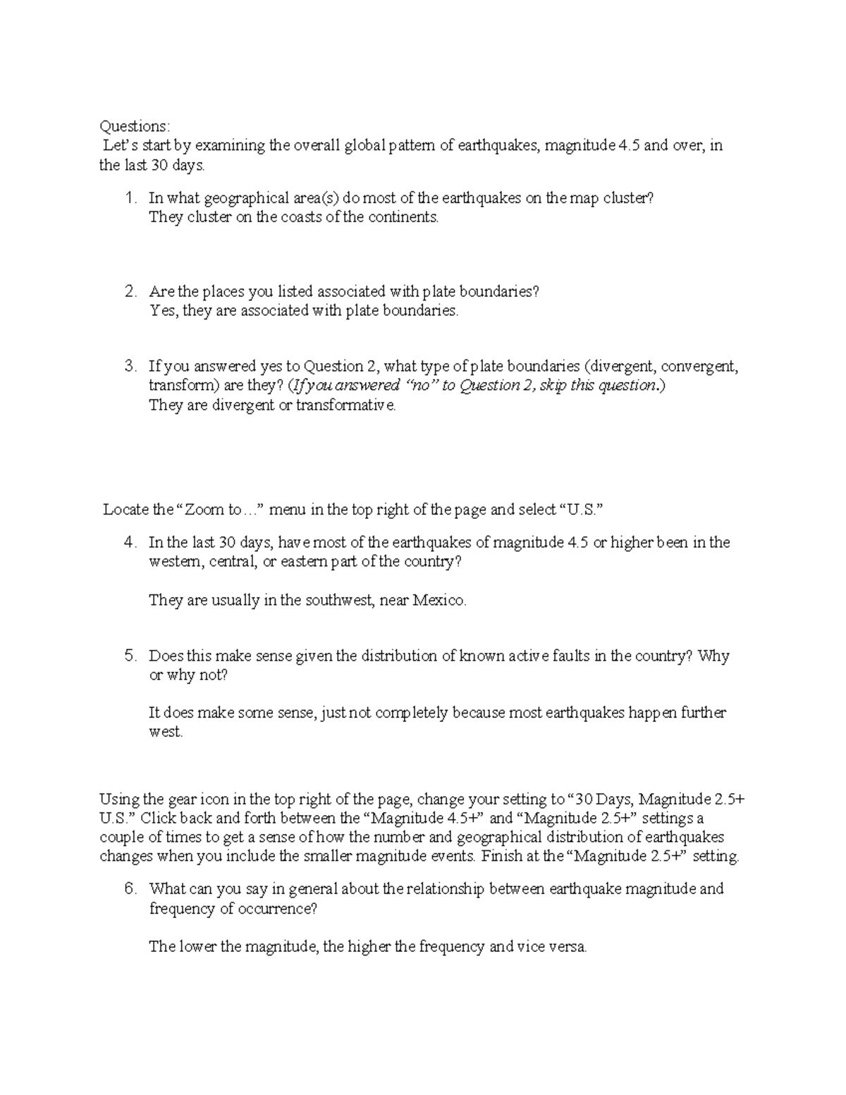 Earthquake tracker - Homework on tsunamis - Questions: Let’s start by ...