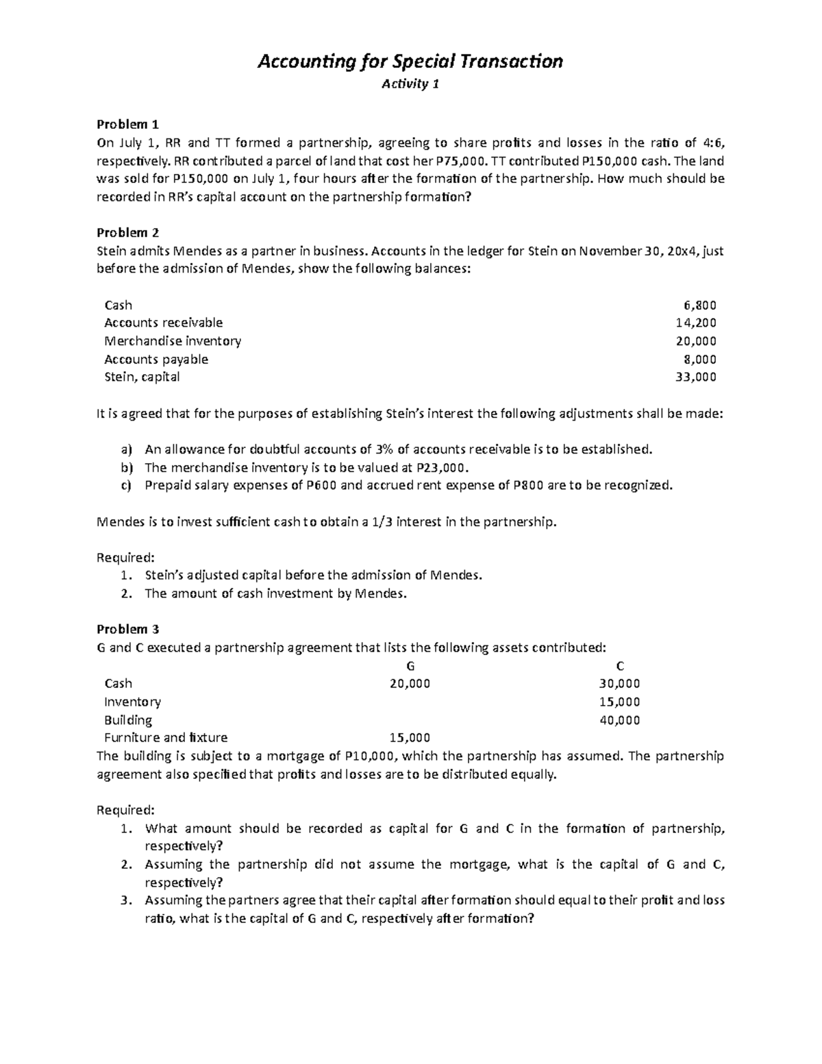 Accounting for Special Transactions - Activity 1 Solutions - Studocu