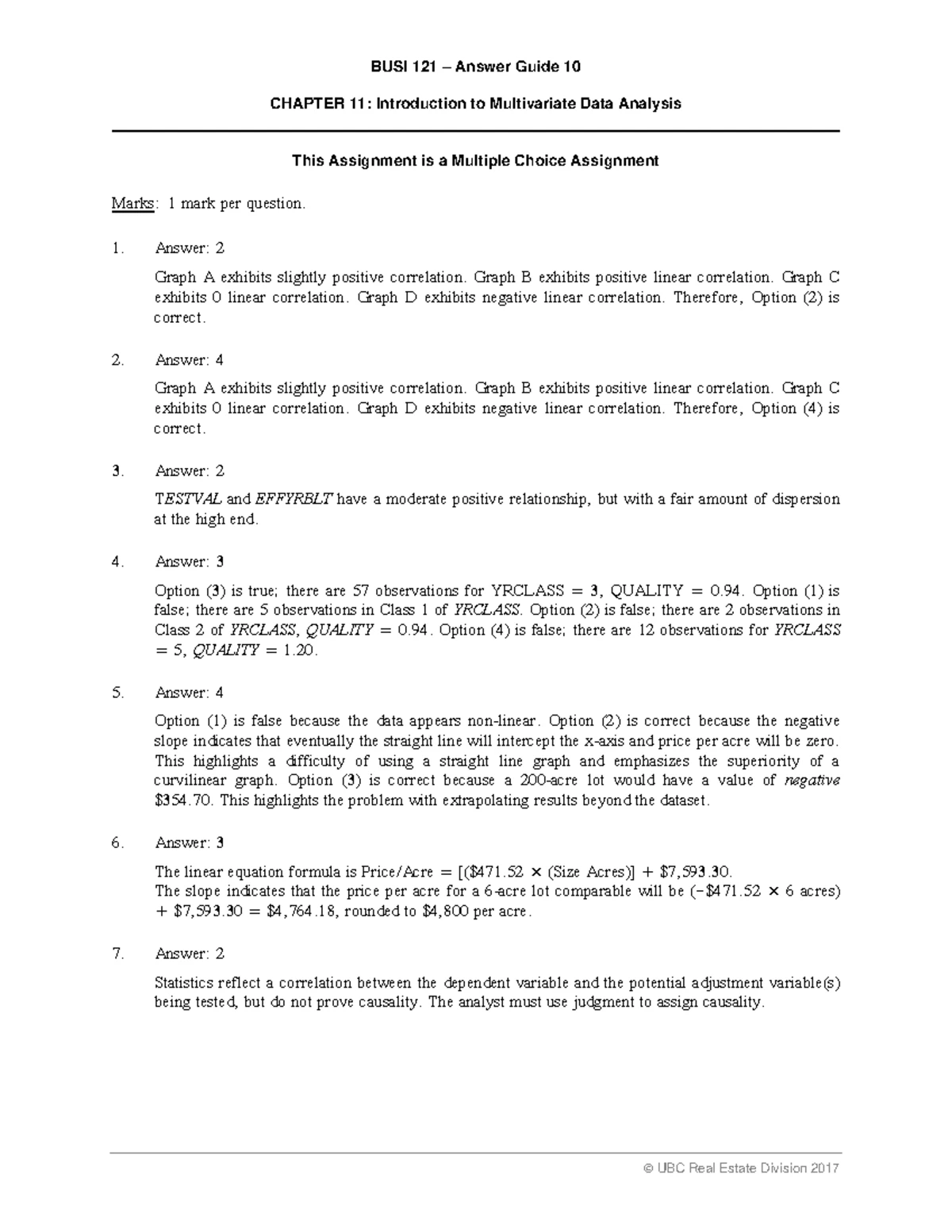 BUSI 121 – Answer Guide 8: Math of Graphing & Surveying Assignment ...