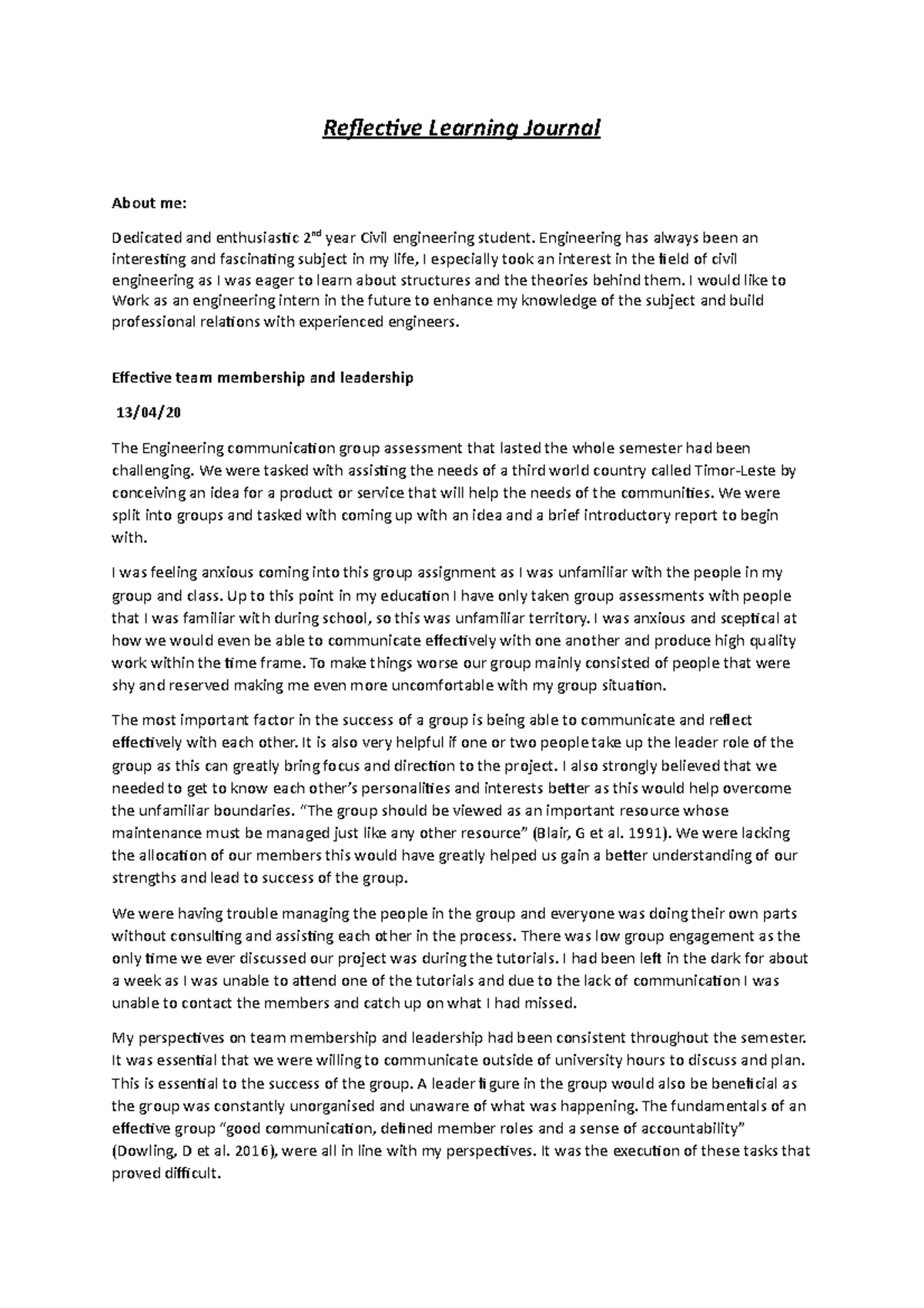 Reflective Journal 1: Insights on Teamwork & Professional Growth in ...