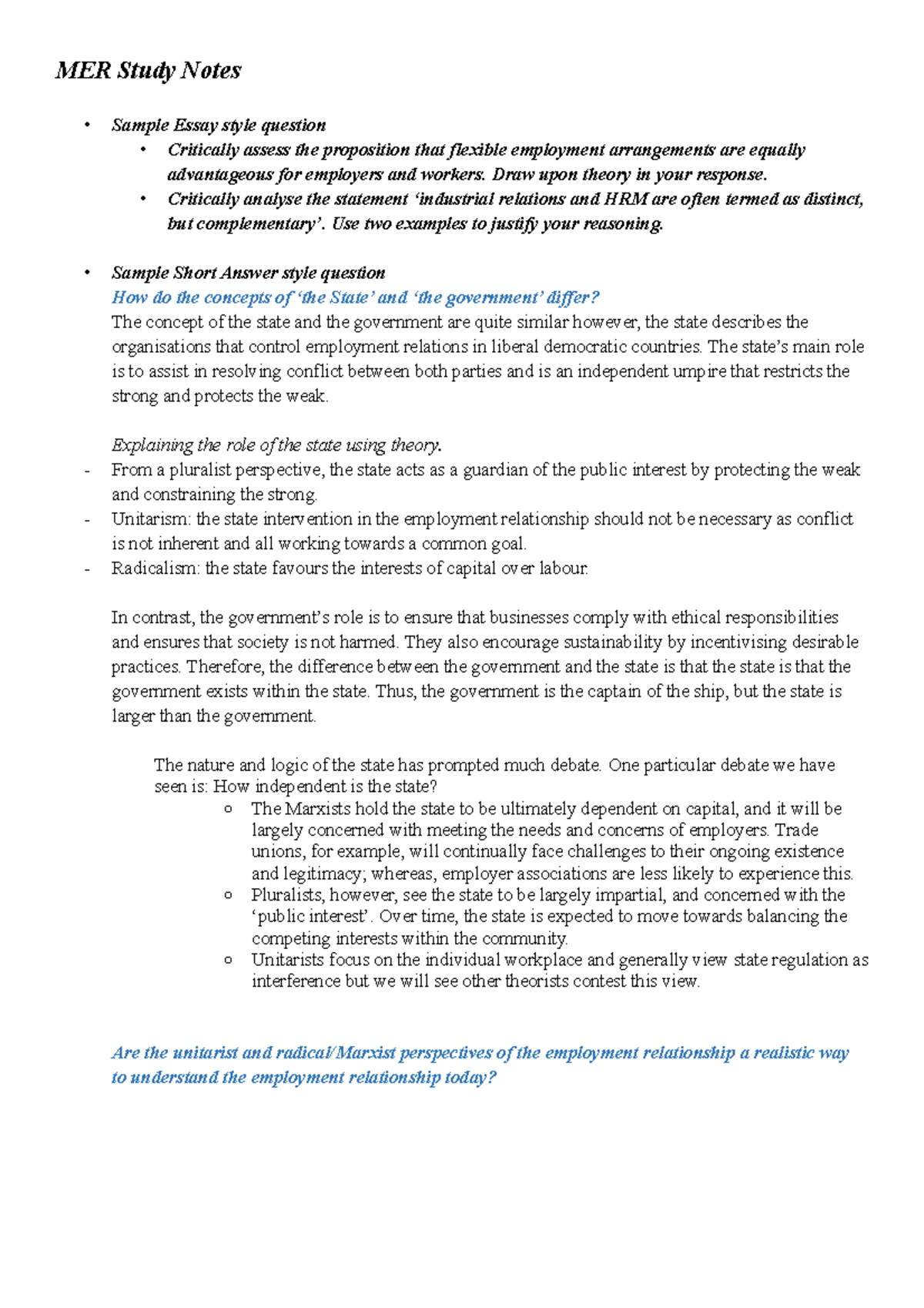 MER Study Notes - Draw upon theory in your response. - Critically ...