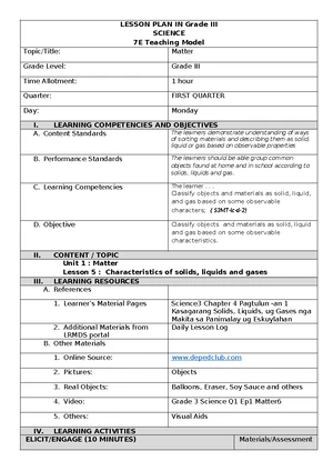 Lesson Plan for Grade 7E Science: Living vs Non-Living Things - Studocu