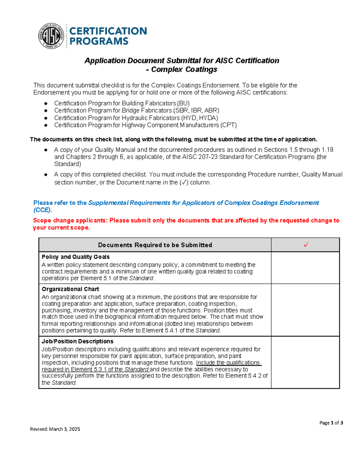 AISC Certification Application Checklist for Complex Coatings - Studocu