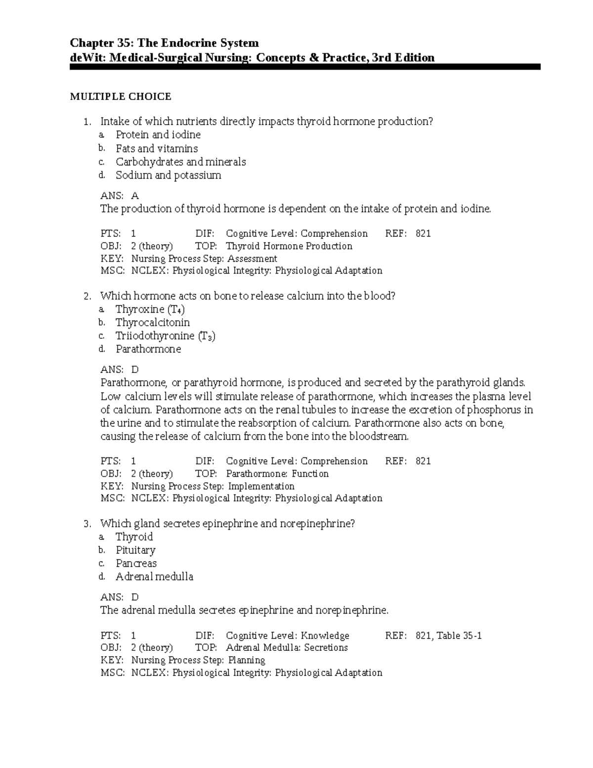 C35 - Chapter 35: The Endocrine System Study Guide - Studocu