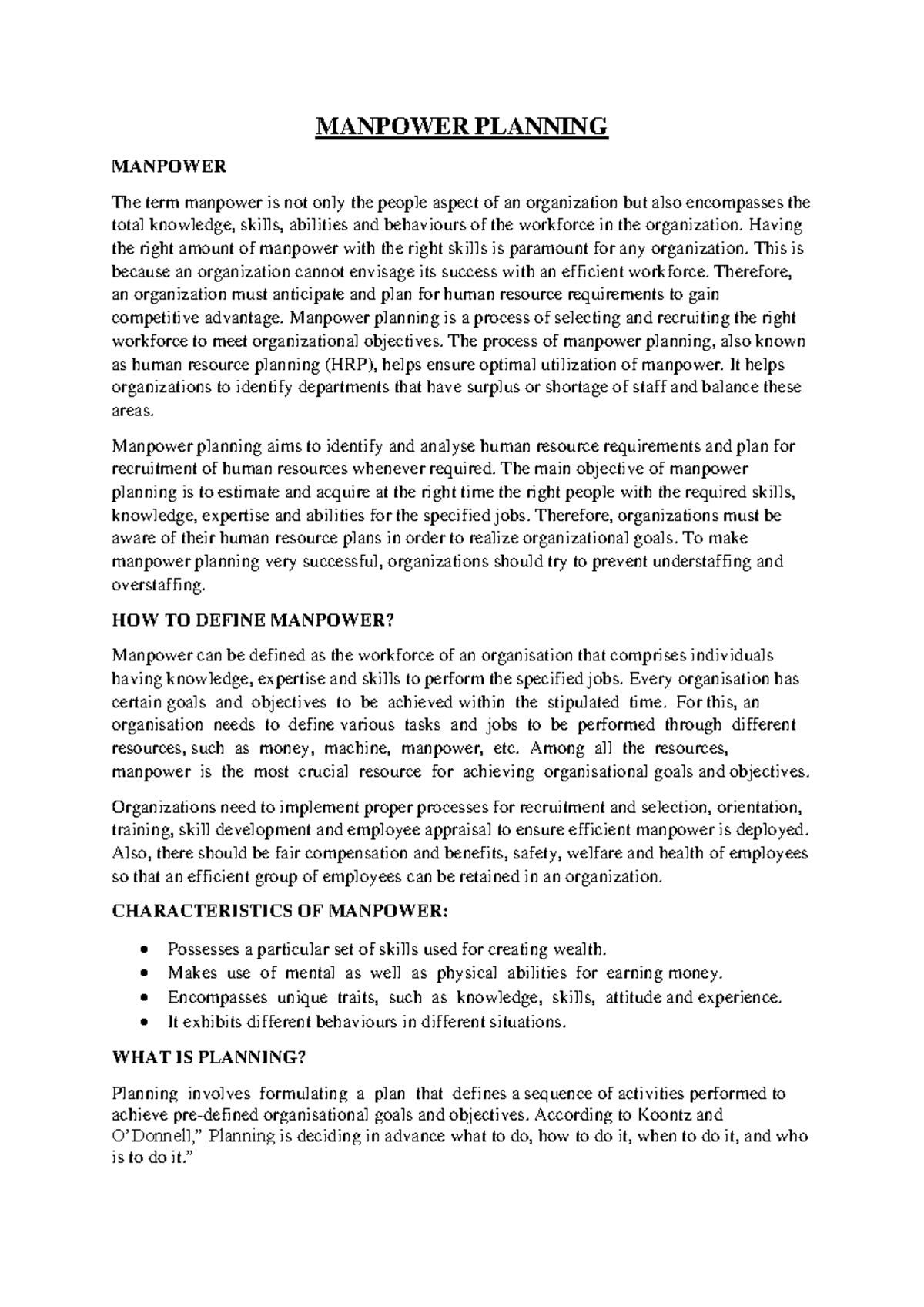 Manpower Planning Lecture Notes - Overview and Key Processes - Studocu