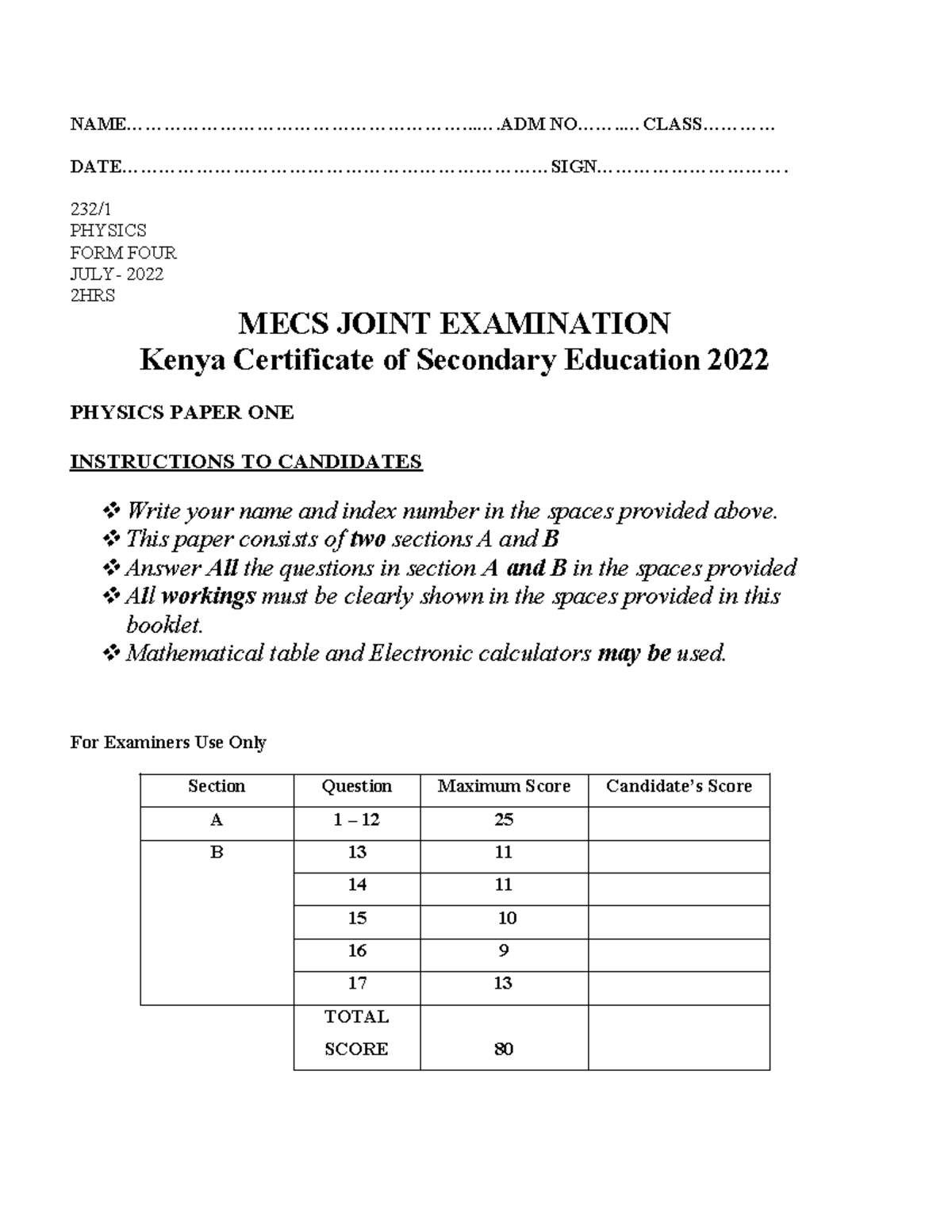 PHYSICS 232 1 FINAL EXAM MARKING SCHEME 2022 - Studocu