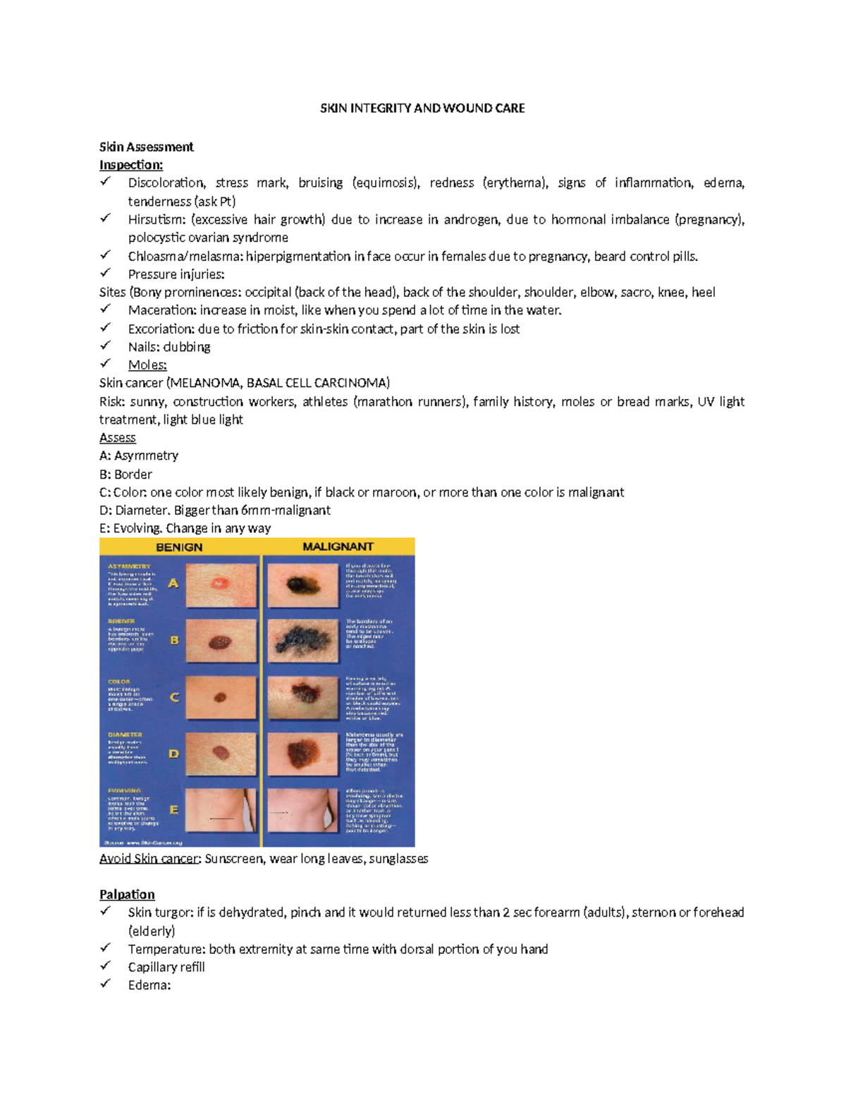 SKIN INTEGRITY & WOUND CARE: Assessment, Types, and Management Notes ...