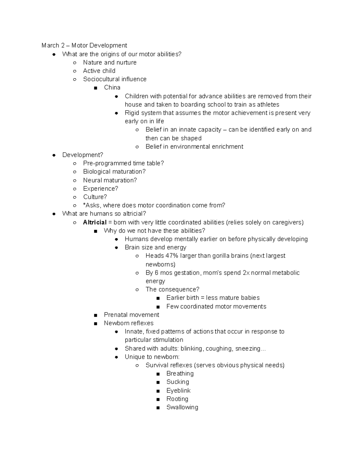 Psych 350 Notes - Exam 2 - March 2 – Motor Development What are the ...