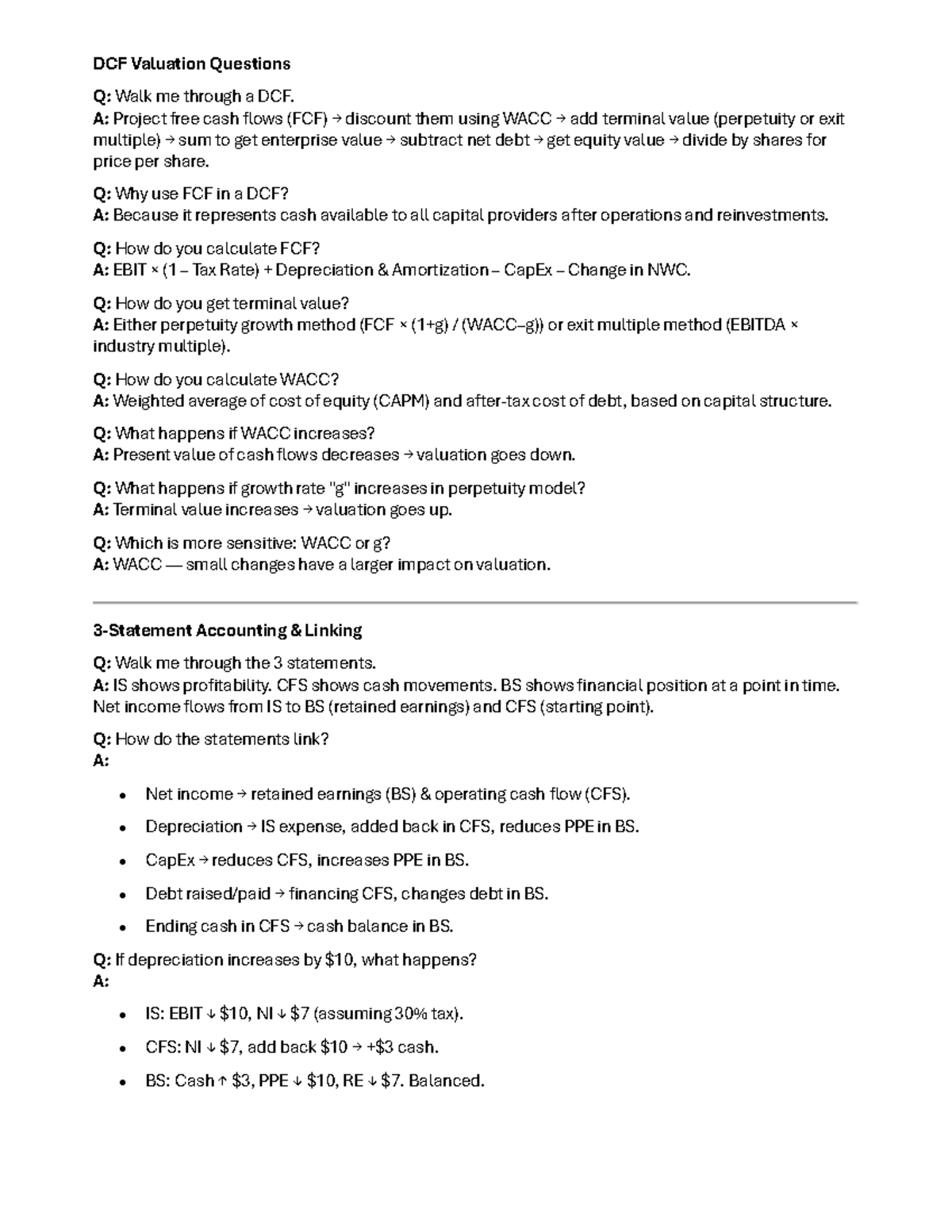 IB Interview Cheatsheet: DCF Valuation & Financial Statements - Studocu
