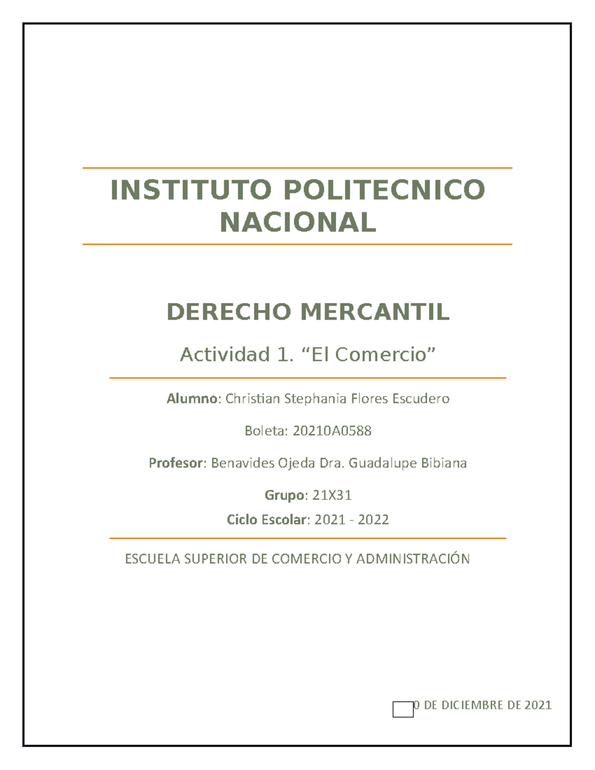Actividad 1 El Comercio - INSTITUTO POLITECNICO NACIONAL ESCUELA ...