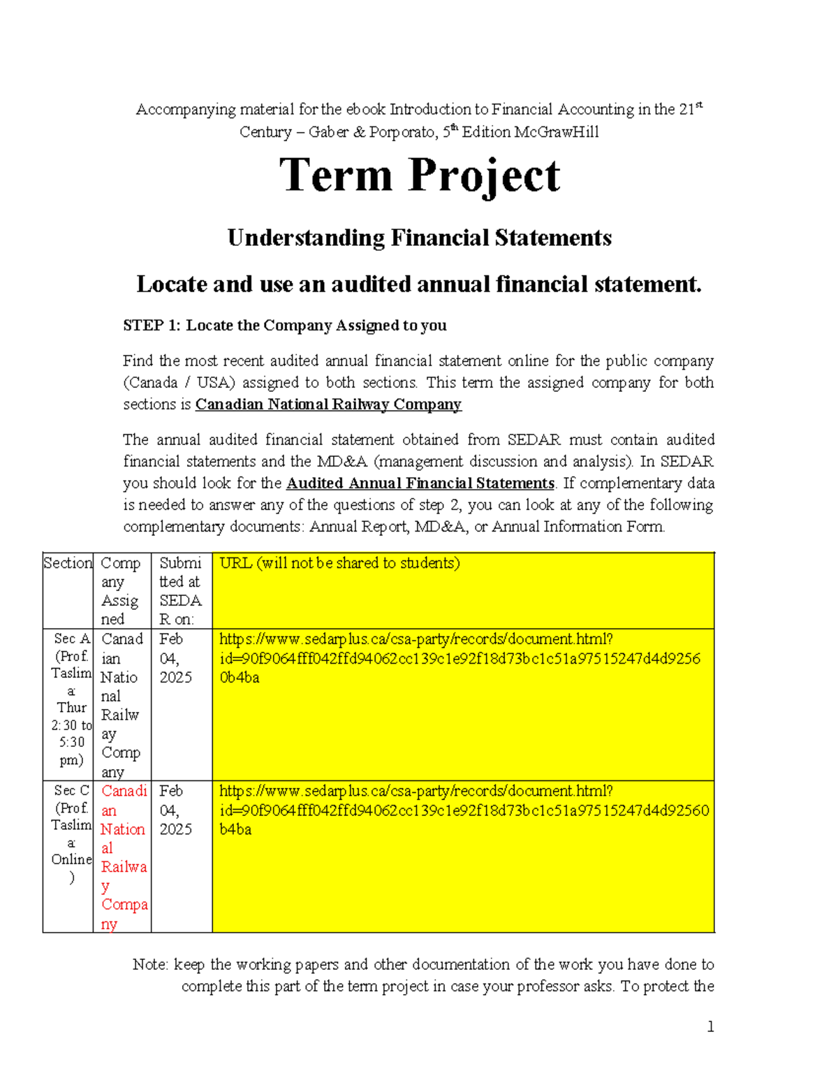 Term Project: Understanding Financial Statements for CN Rail (FIN 101 ...