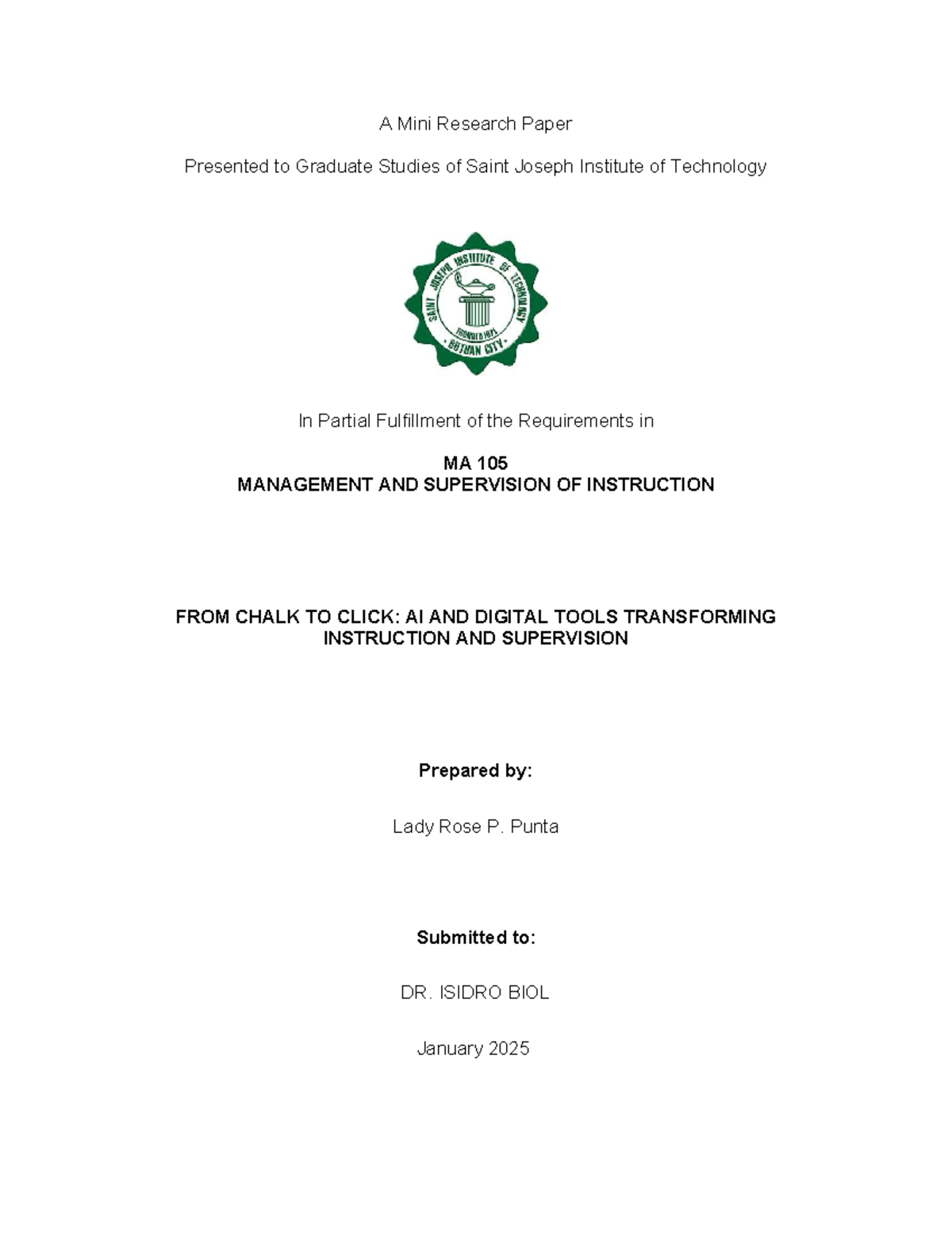 MA 105 Mini Research Paper: AI & Digital Tools in Instruction - Studocu