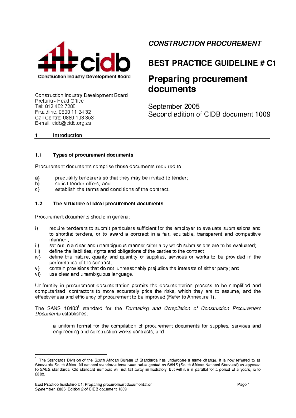 Best Practice Guideline C1: Preparing Procurement Documents (Edition 2 ...