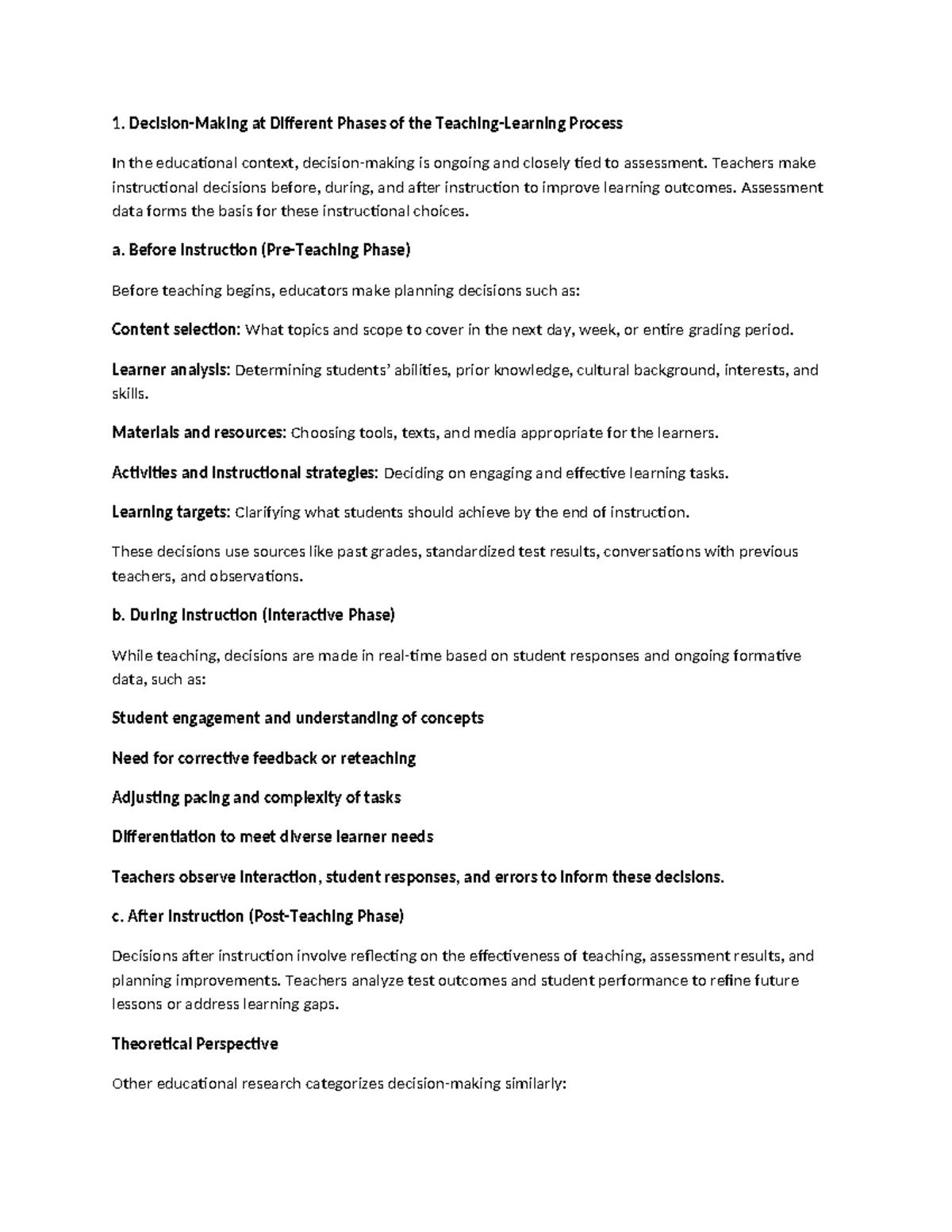 1 - Educational Decisions in Instruction: Planning, Interactive, and ...