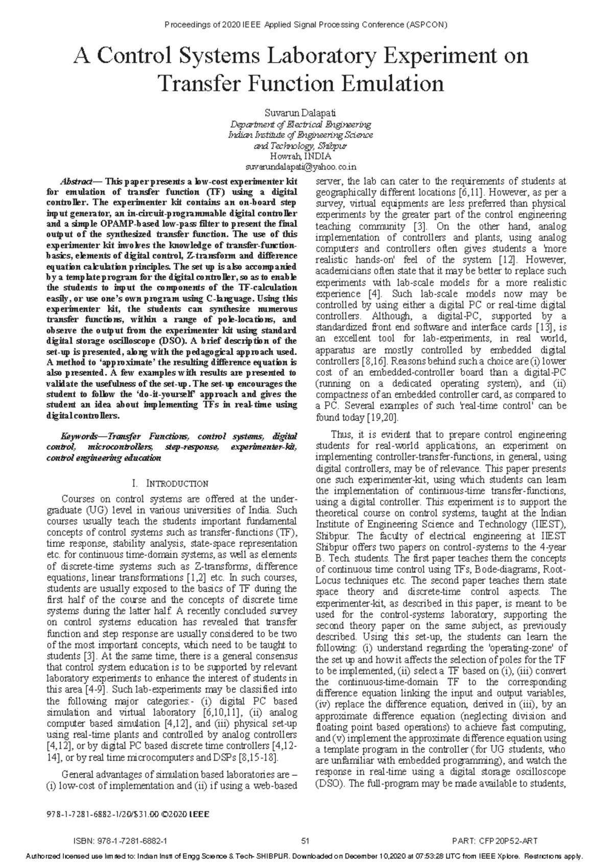 Transfer Function Implementation in a microprocessor. - Abstract— This ...