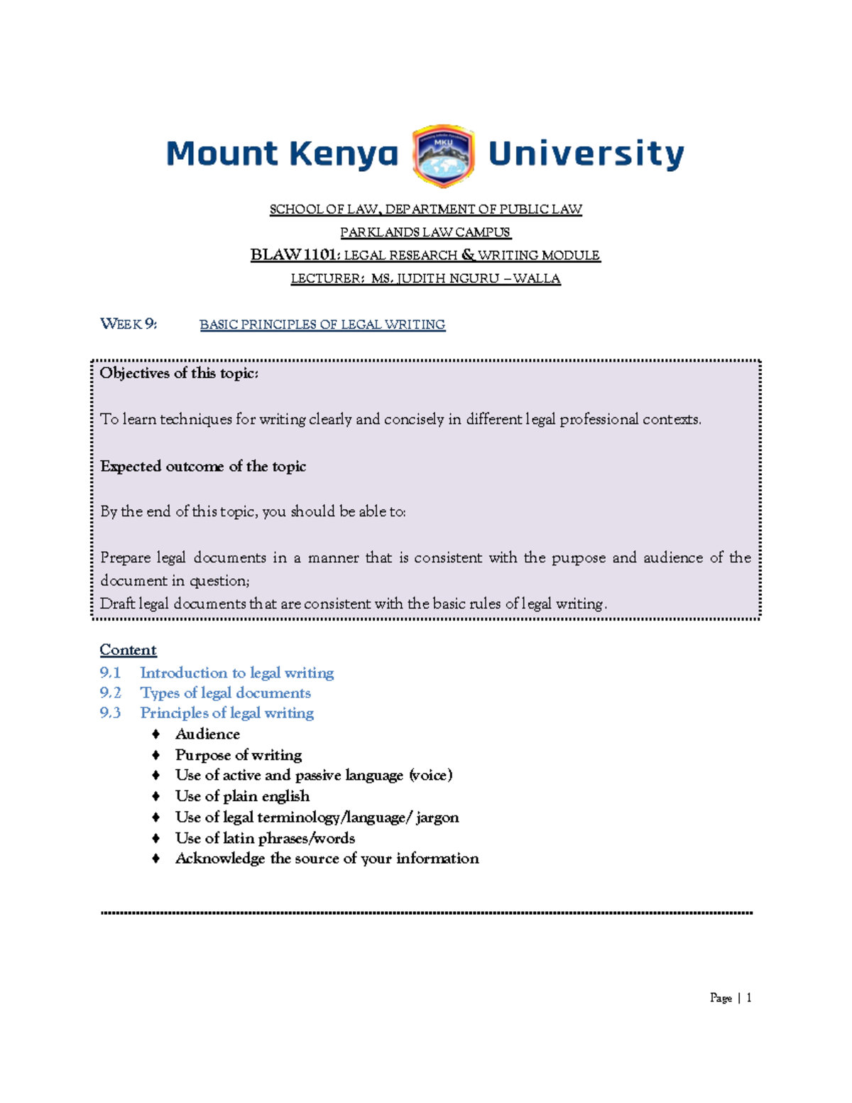 Basic Principles OF Legal Writing - Legal Wroting AND Researc - SCHOOL ...